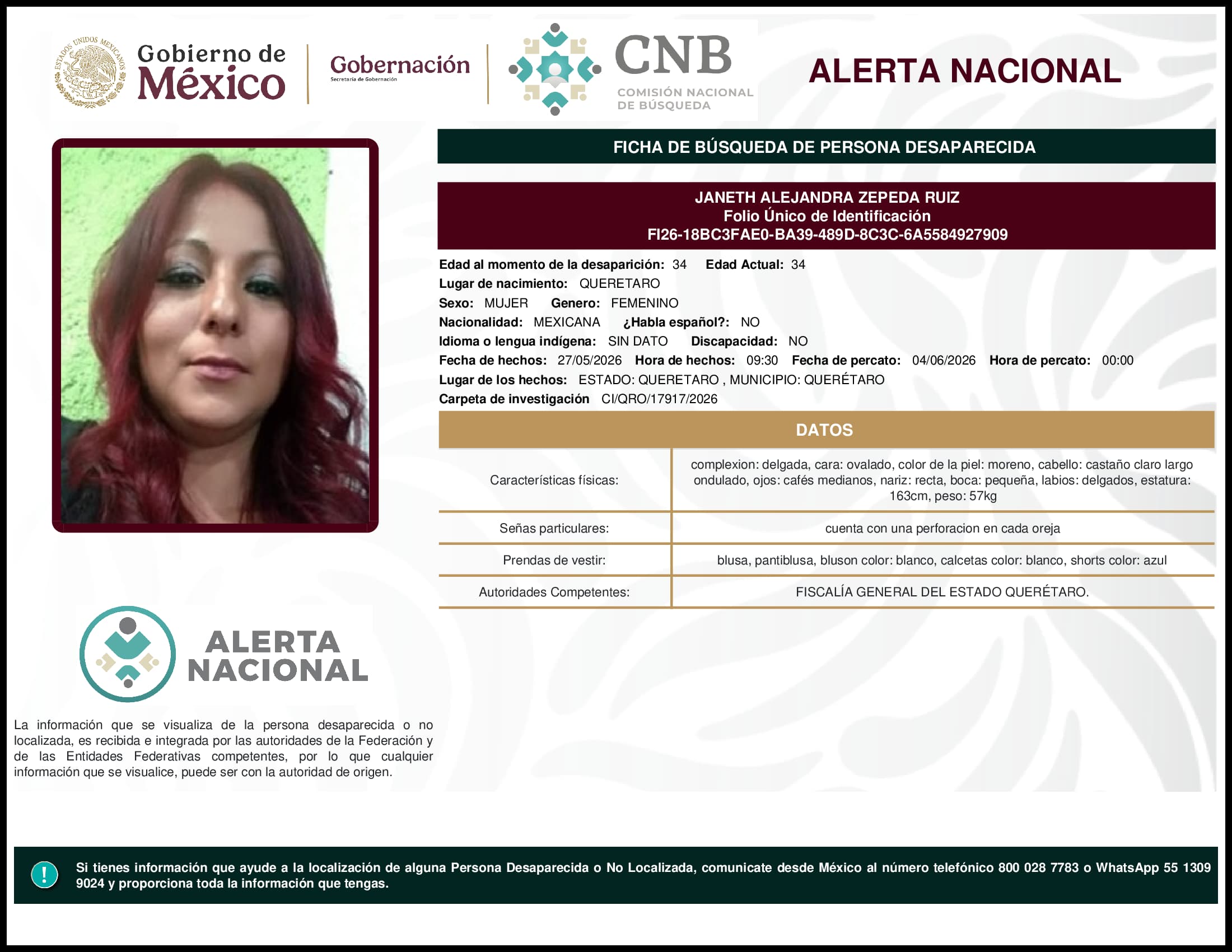 Persona desaparecida Janeth Alejandra Zepeda Ruiz