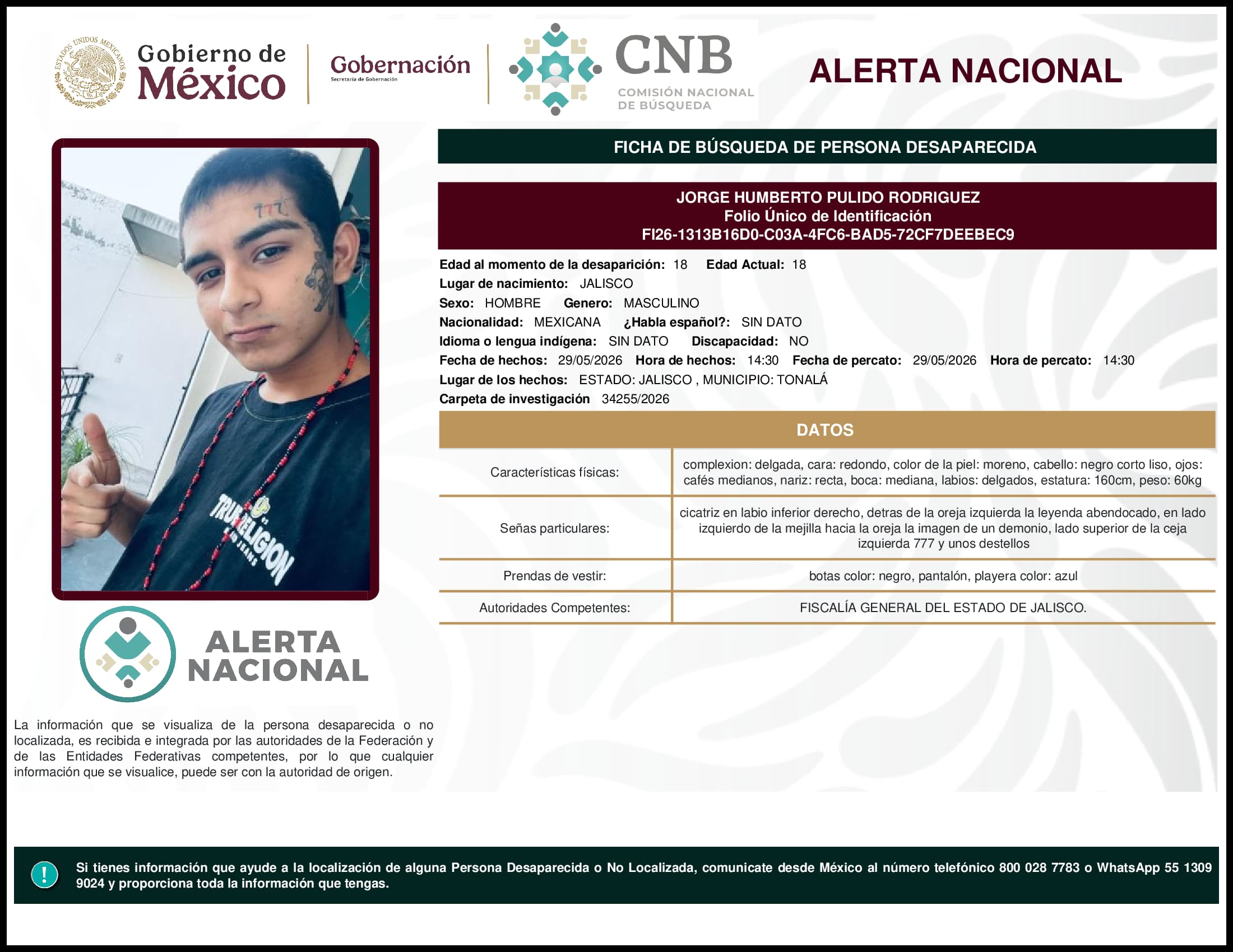 Persona desaparecida Jorge Humberto Pulido Rodriguez