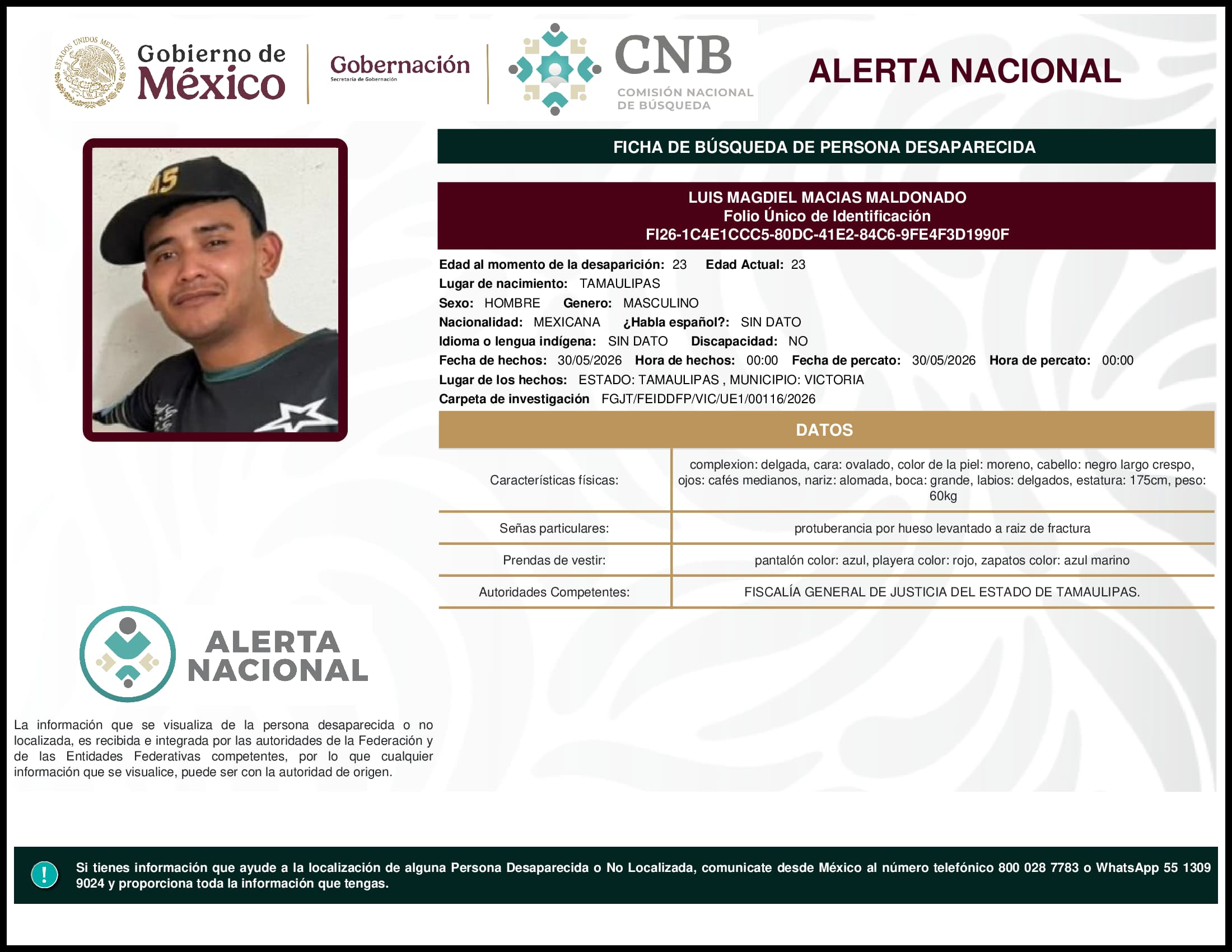 Persona desaparecida Luis Magdiel Macias Maldonado