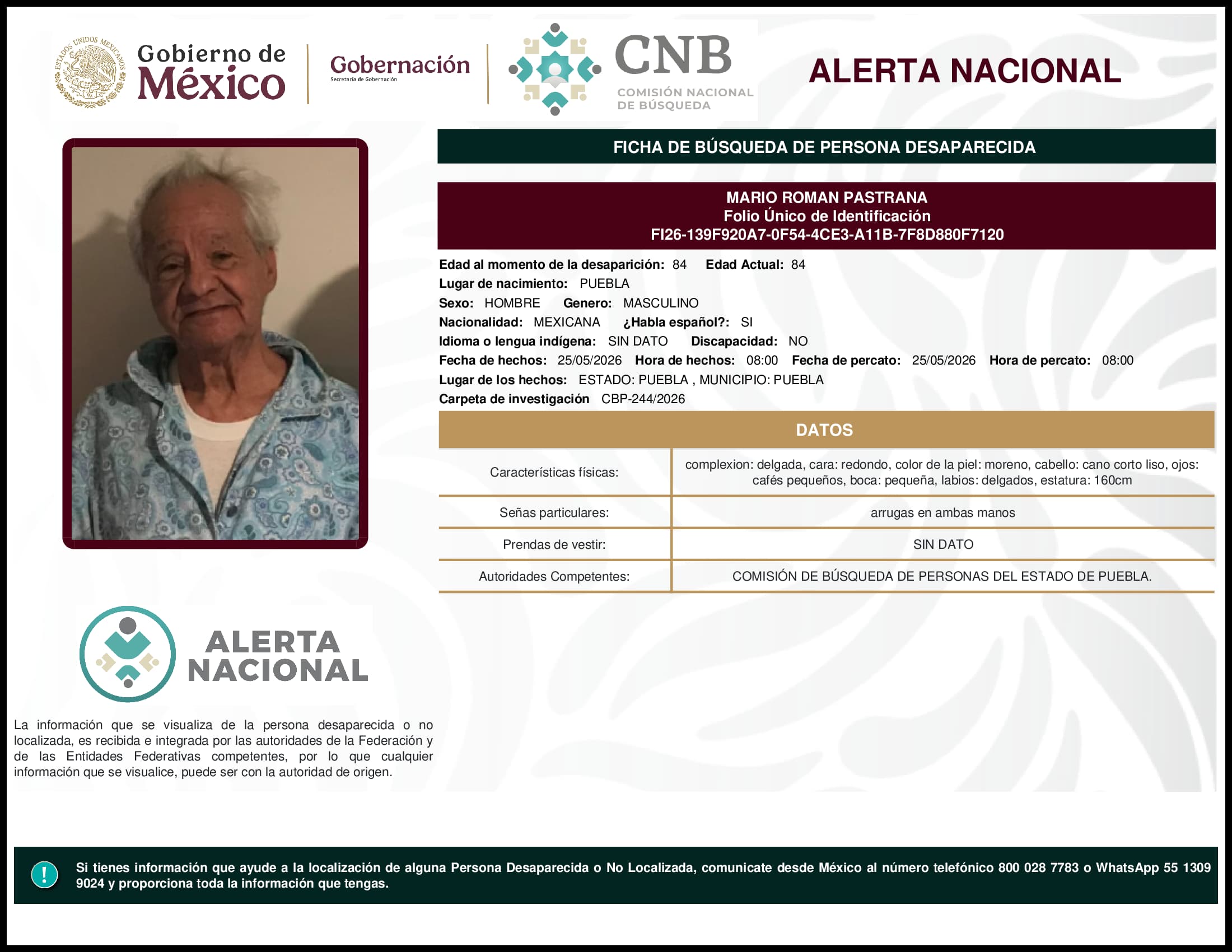 Persona desaparecida Mario Roman Pastrana