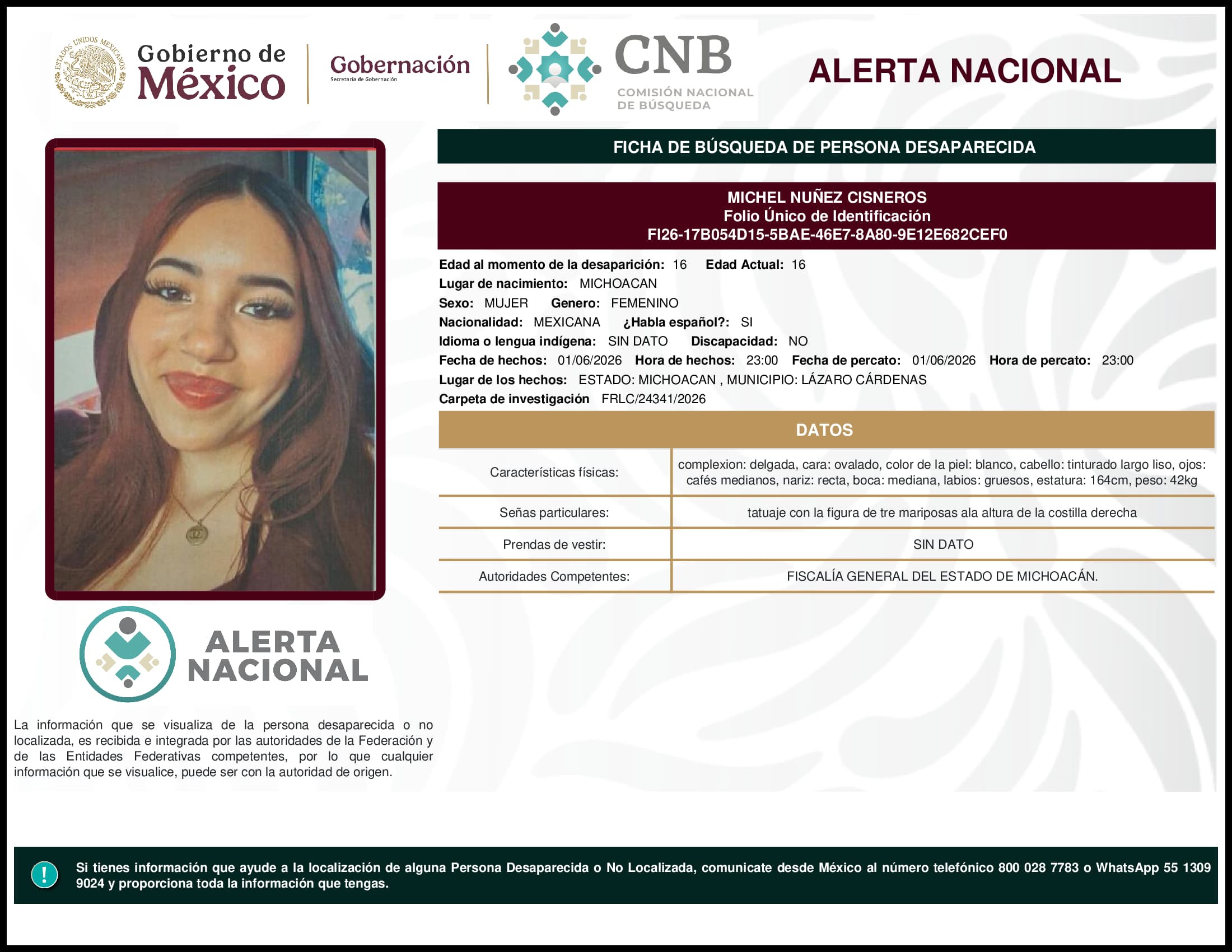Persona desaparecida Michel Nuñez Cisneros