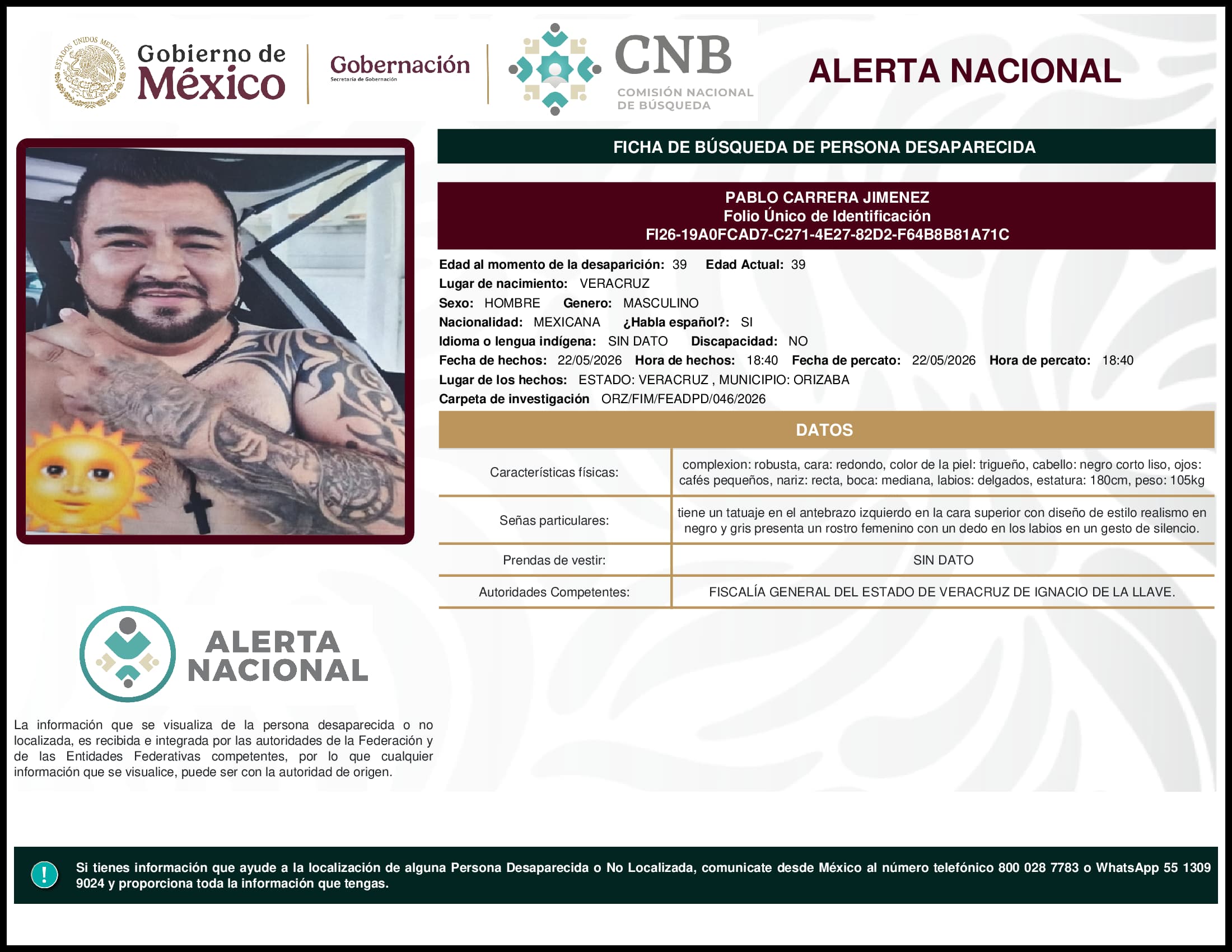 Persona desaparecida Pablo Carrera Jimenez