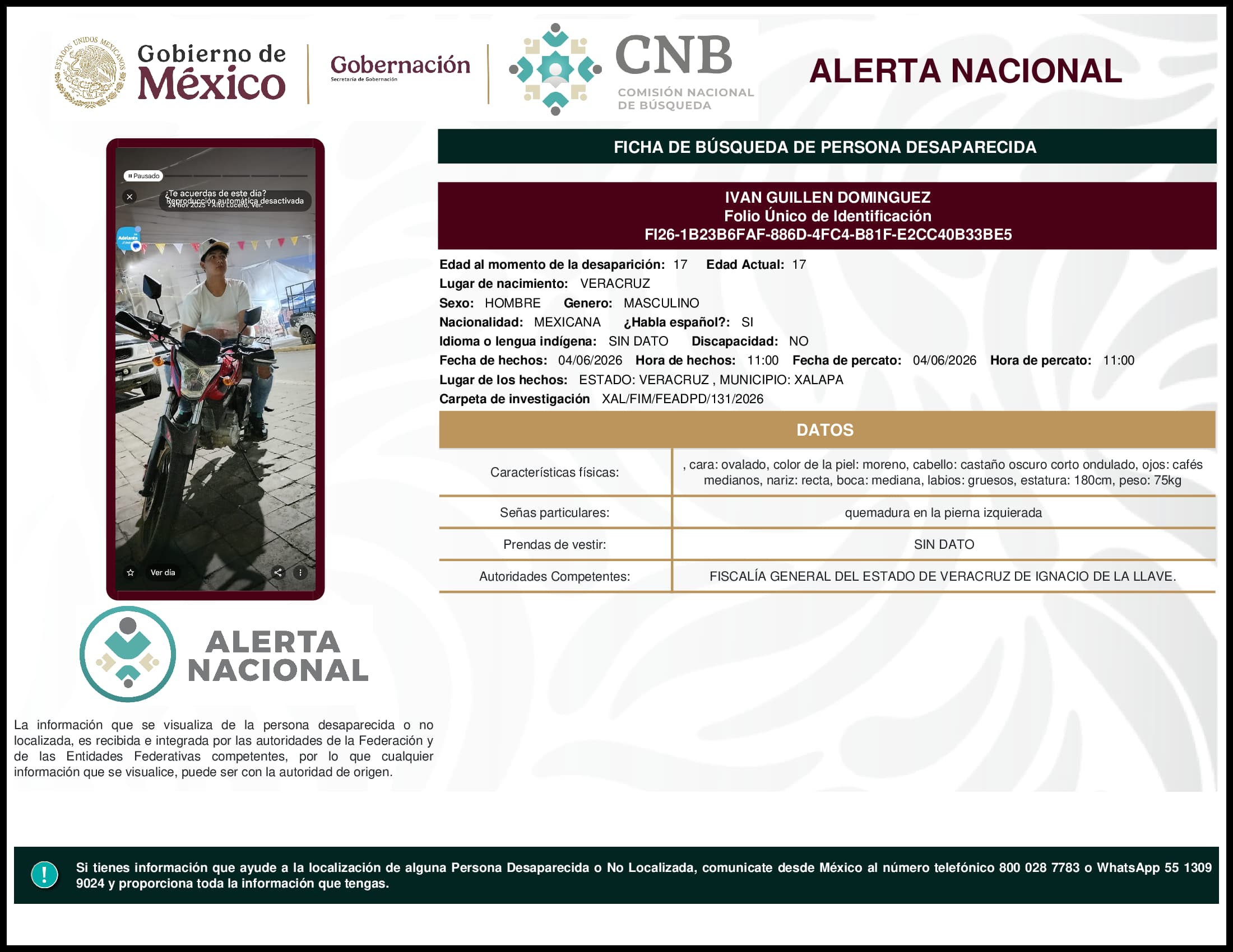 Persona desaparecida Ivan Guillen Dominguez