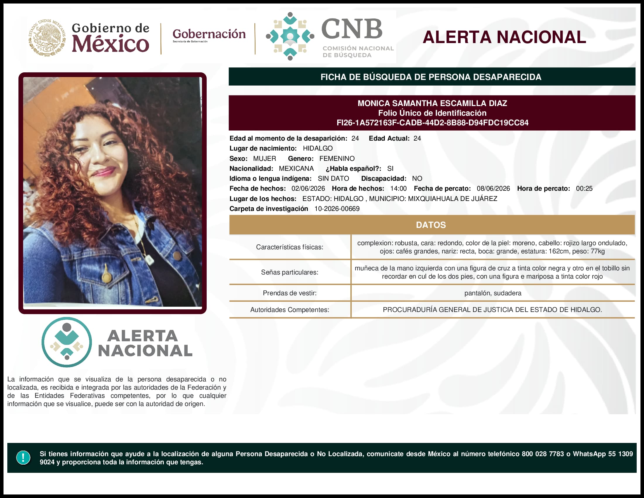 Persona desaparecida Monica Samantha Escamilla Diaz