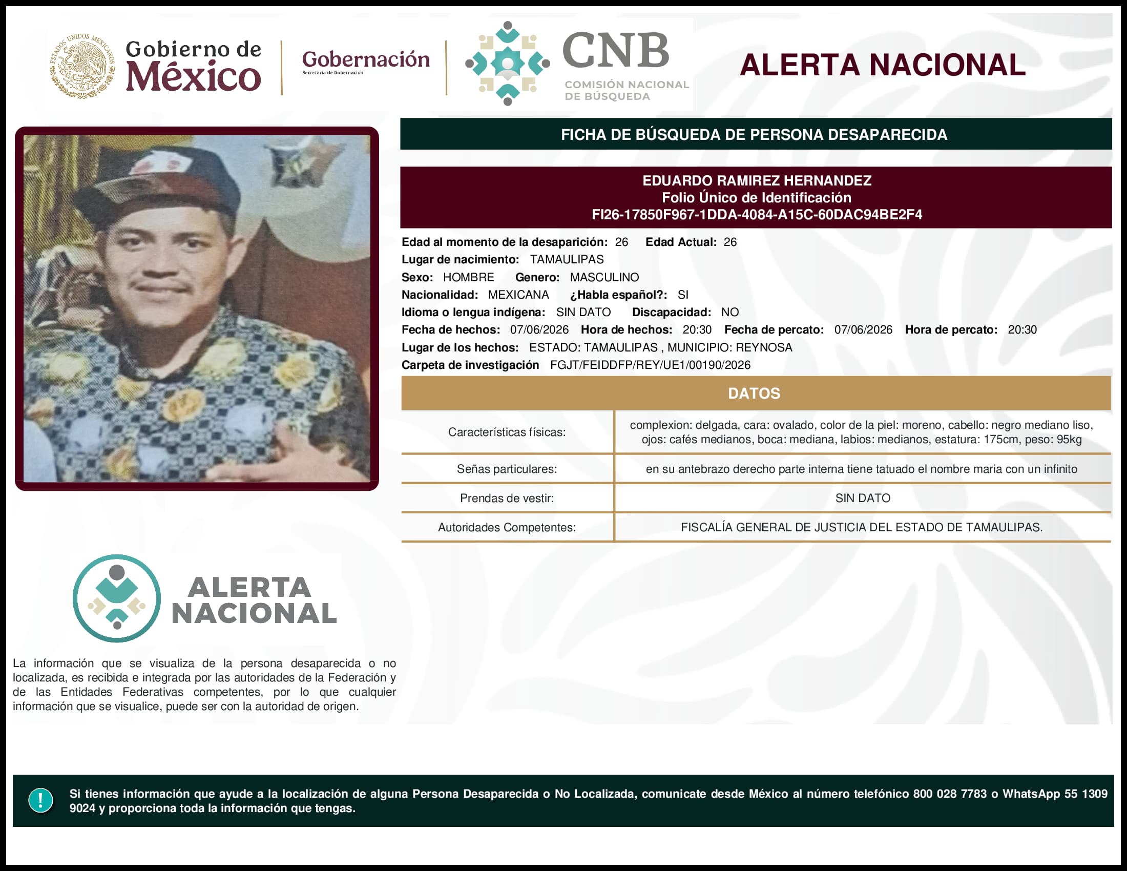 Persona desaparecida Eduardo Ramirez Hernandez