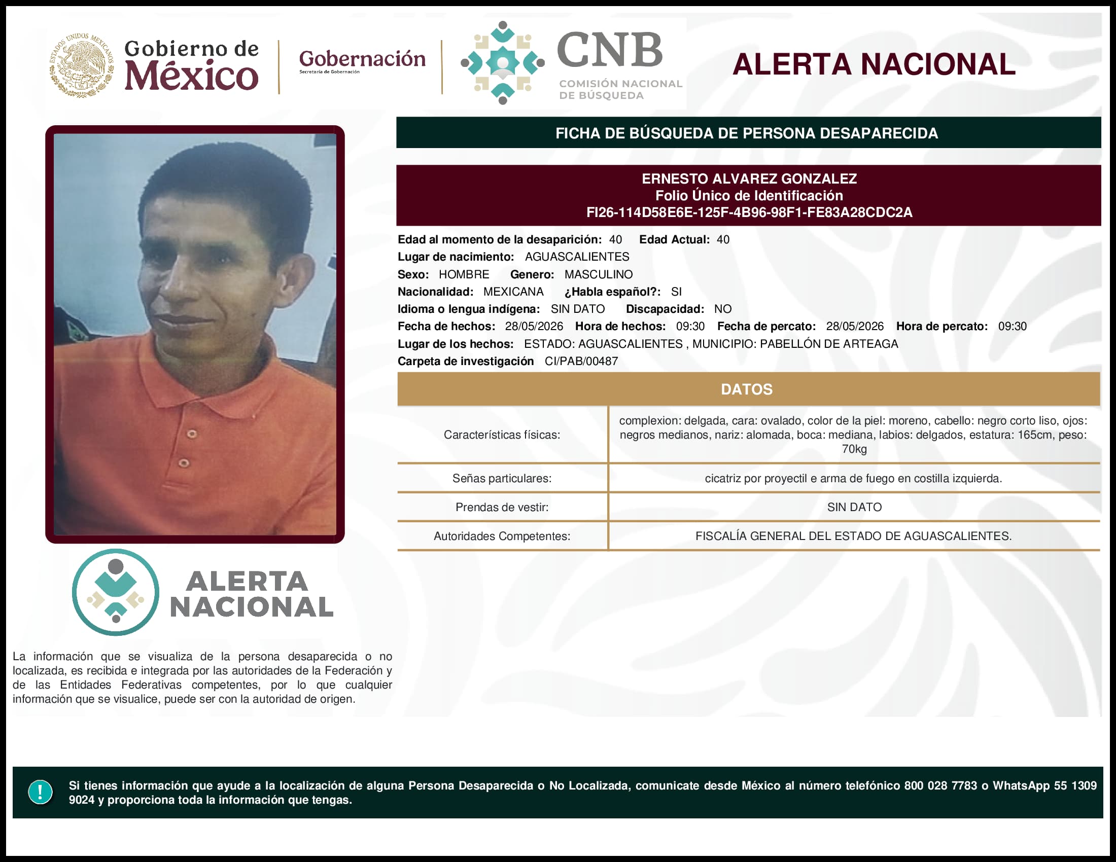 Persona desaparecida Ernesto Alvarez Gonzalez