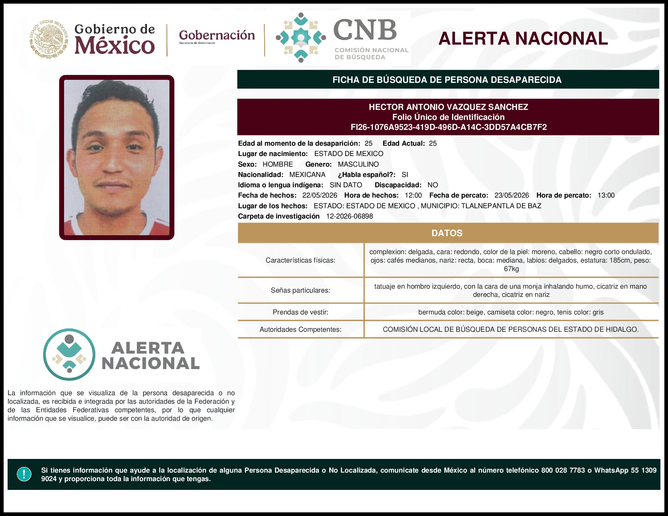 Persona desaparecida Hector Antonio Vazquez Sanchez