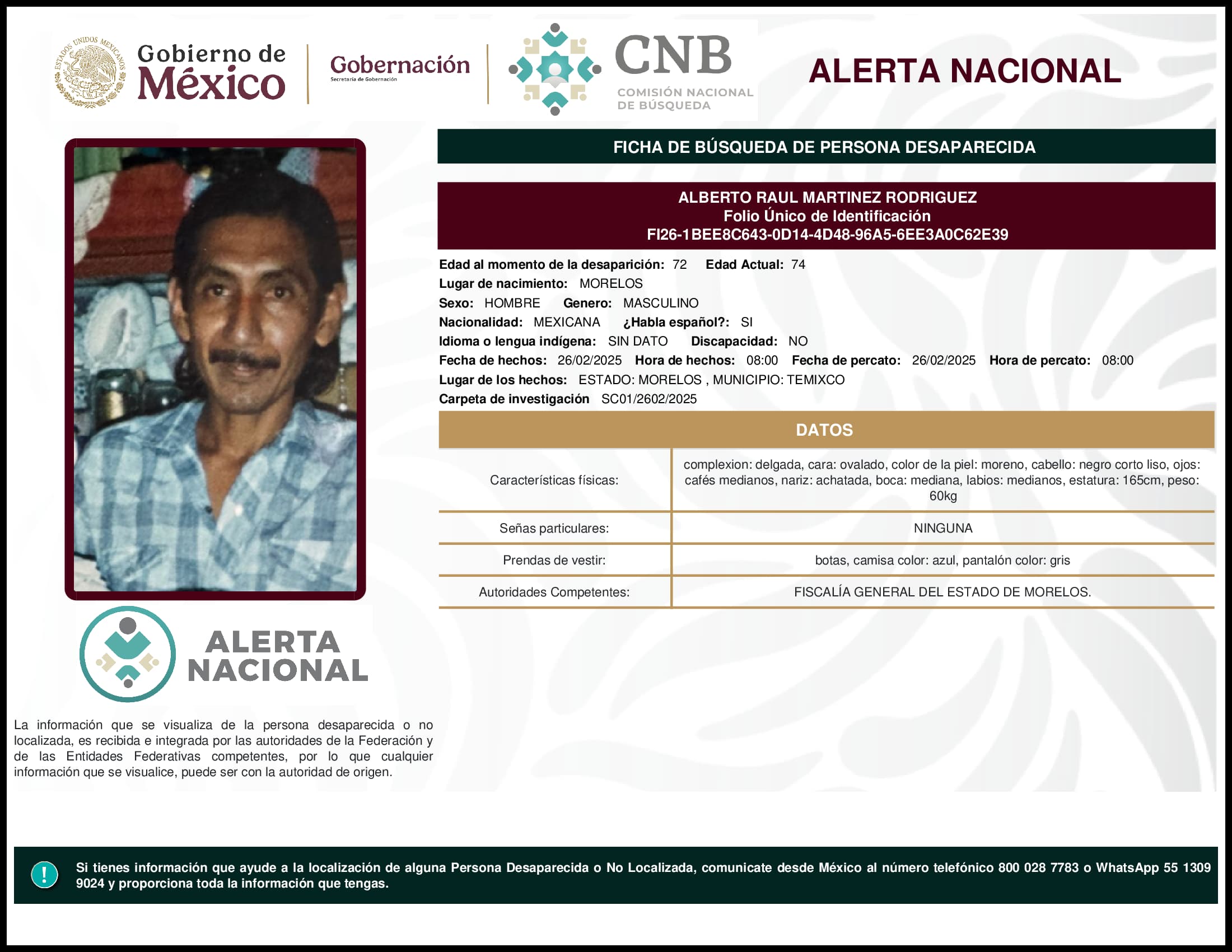 Persona desaparecida Alberto Raul Martinez Rodriguez