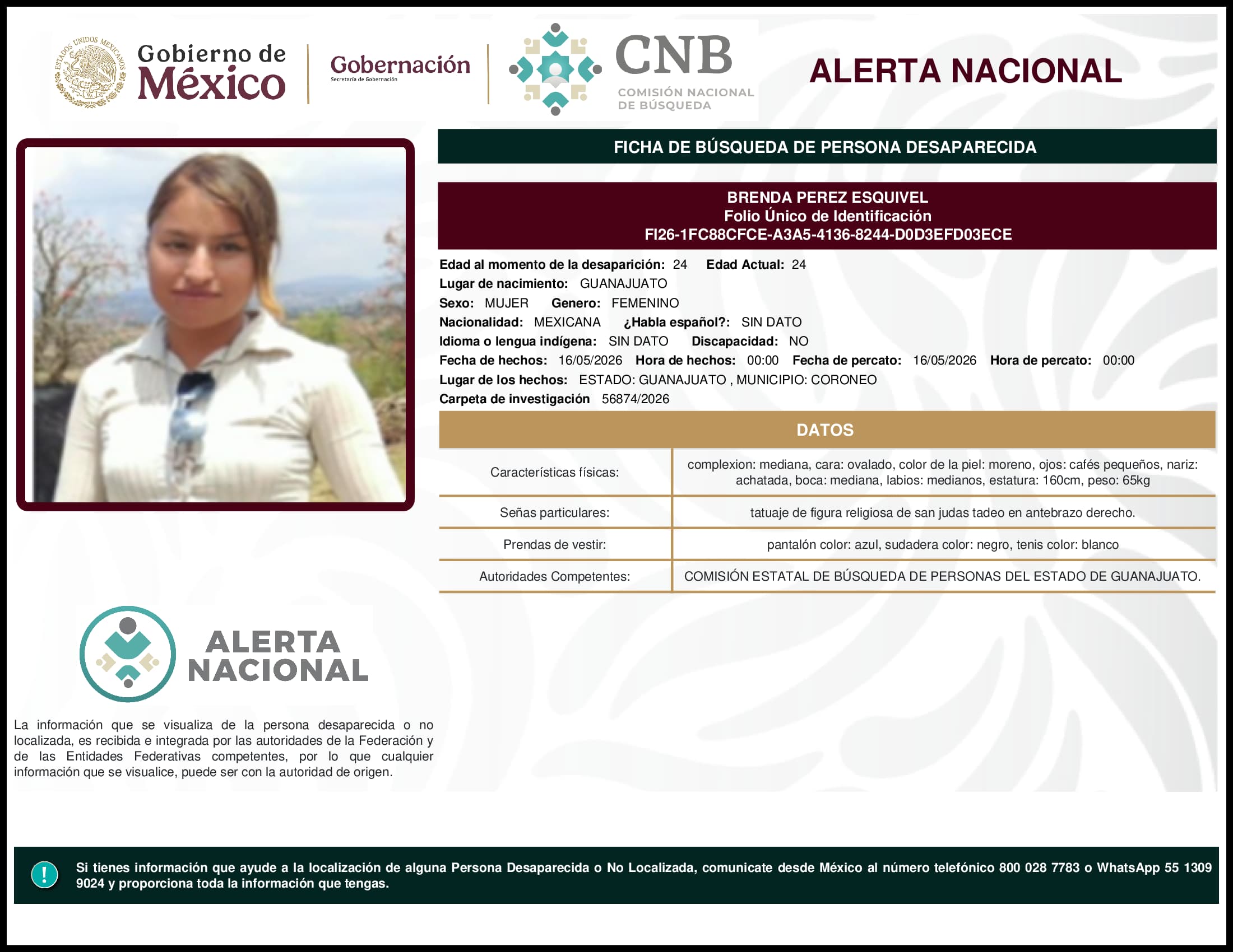 Persona desaparecida Brenda Perez Esquivel