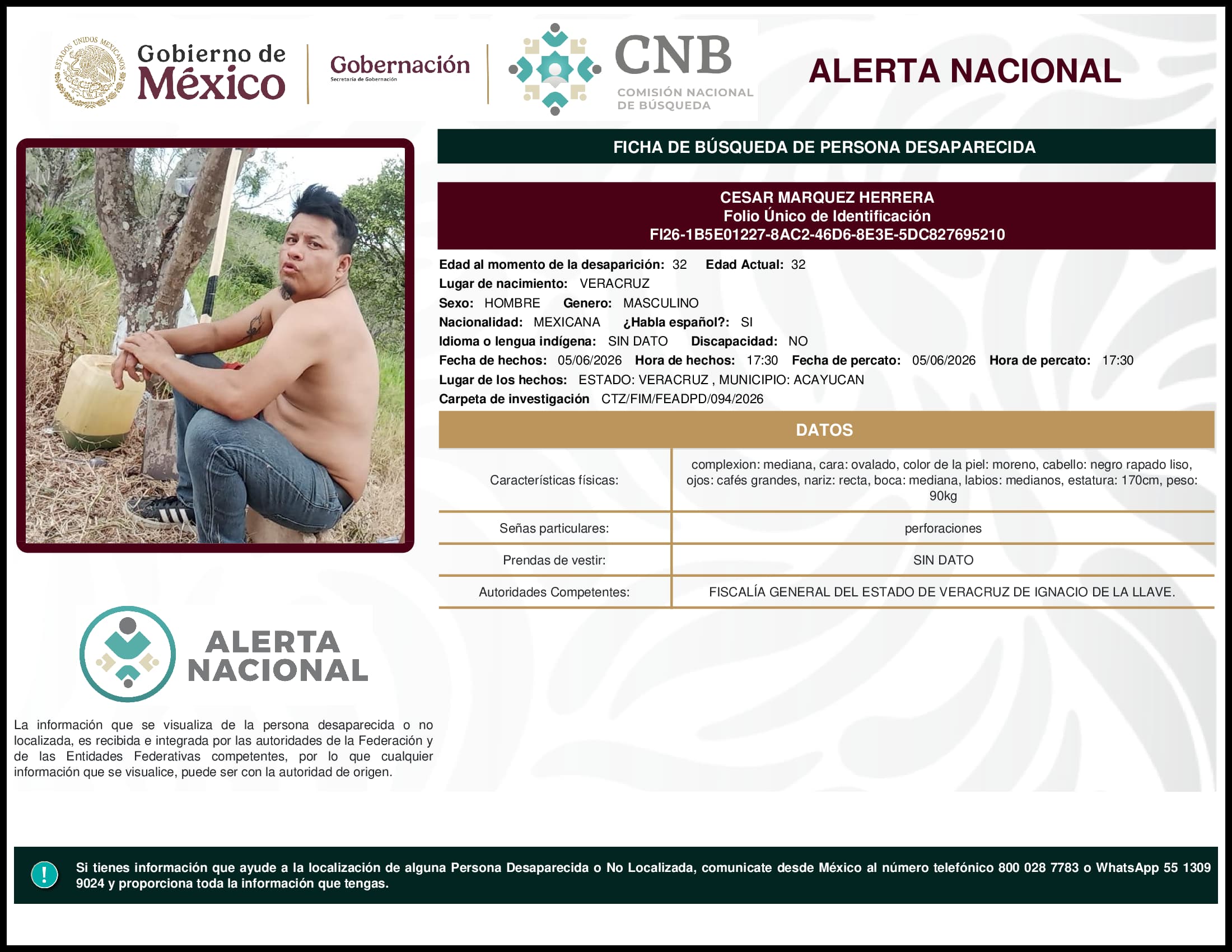 Persona desaparecida Cesar Marquez Herrera