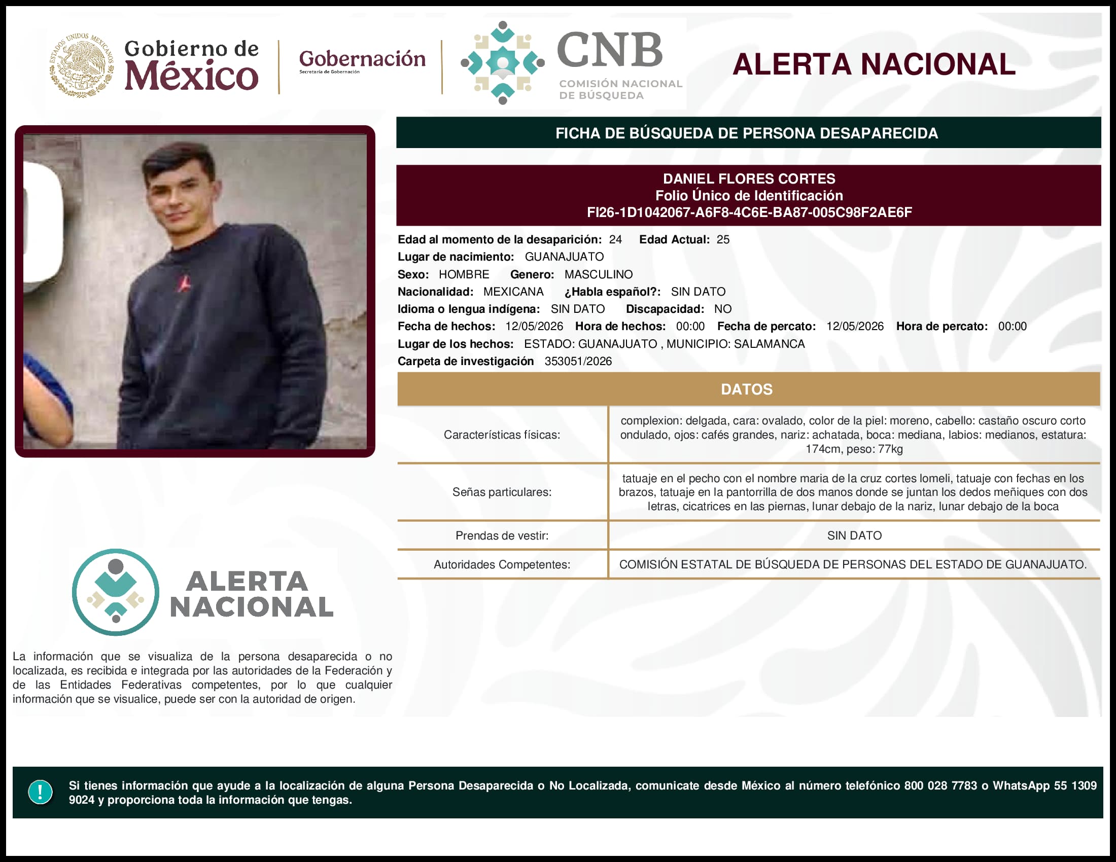 Persona desaparecida Daniel Flores Cortes