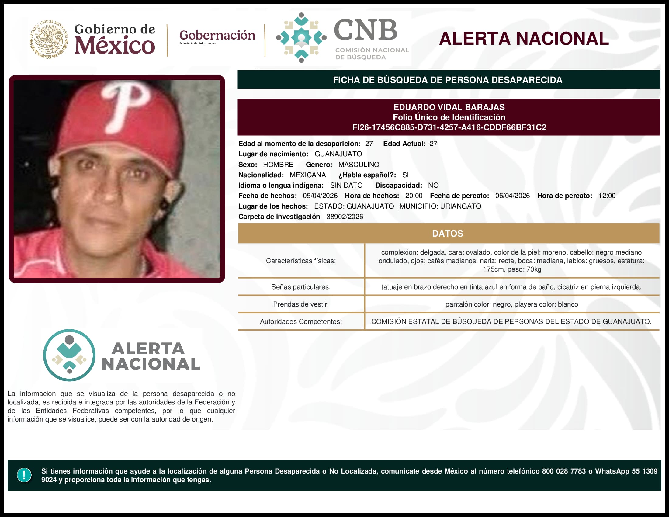 Persona desaparecida Eduardo Vidal Barajas