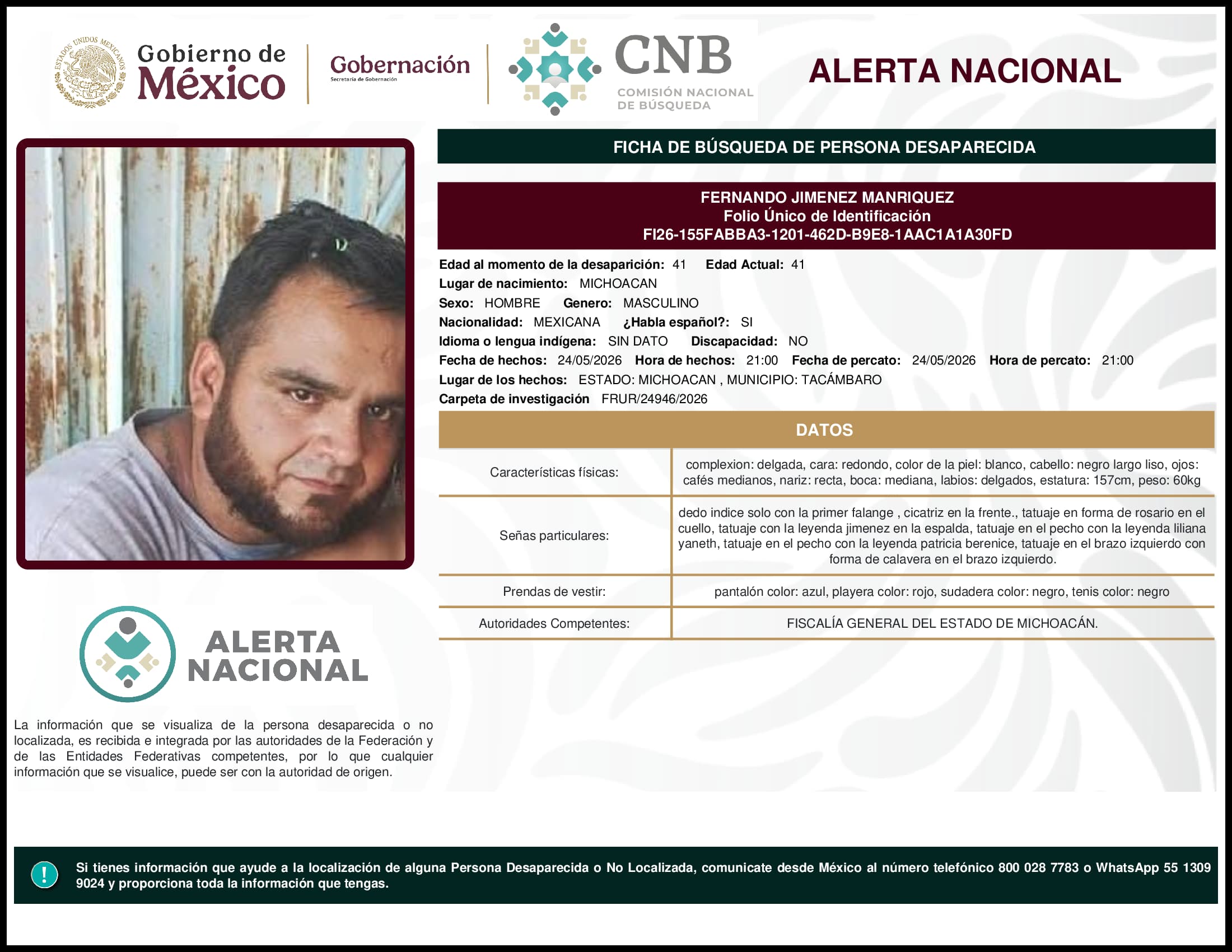 Persona desaparecida Fernando Jimenez Manriquez