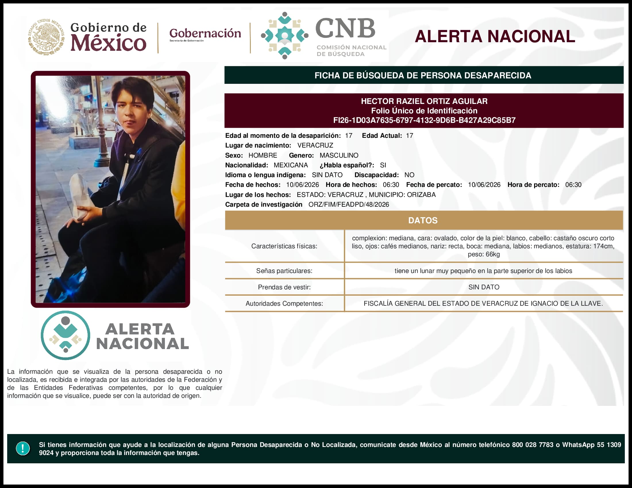 Persona desaparecida Hector Raziel Ortiz Aguilar