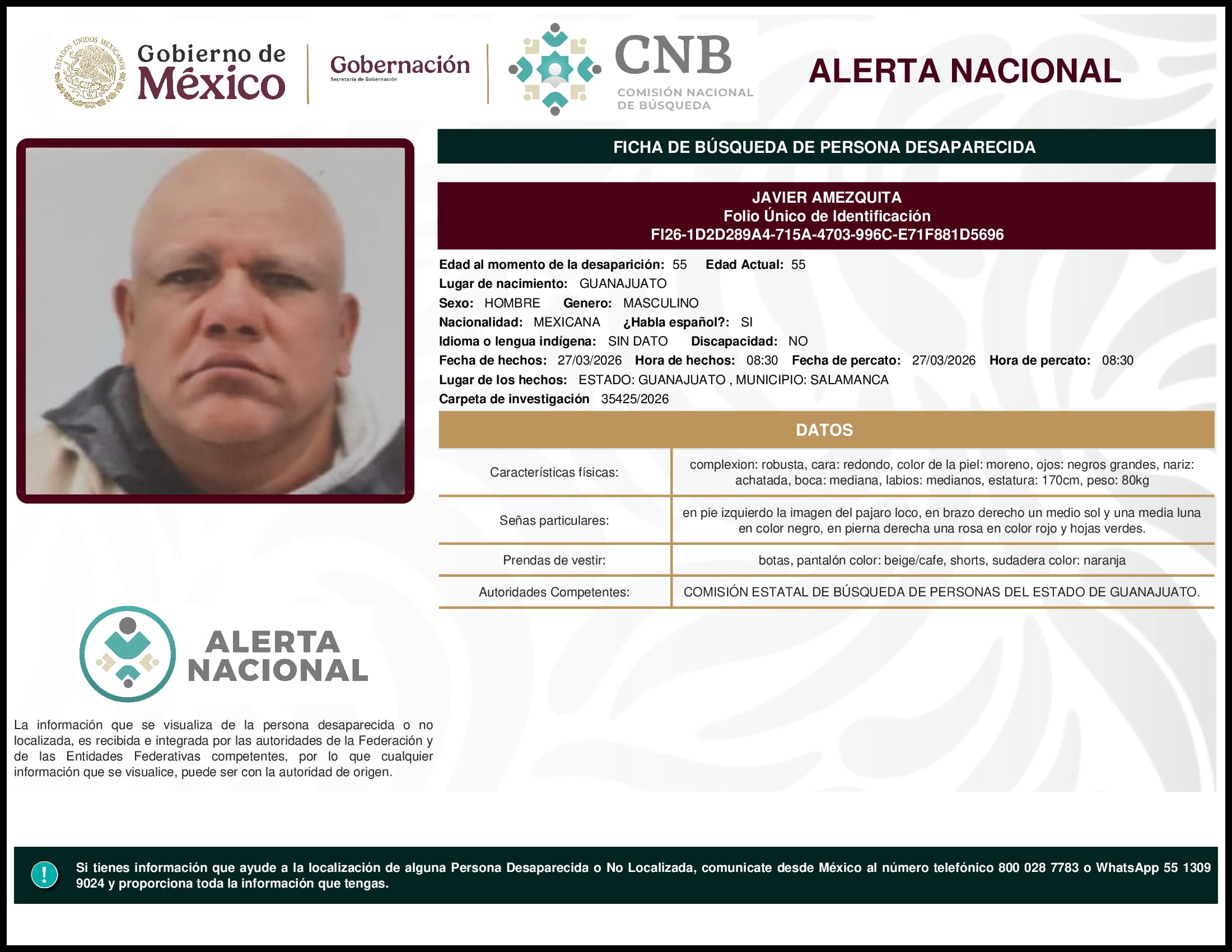Persona desaparecida Javier Amezquita