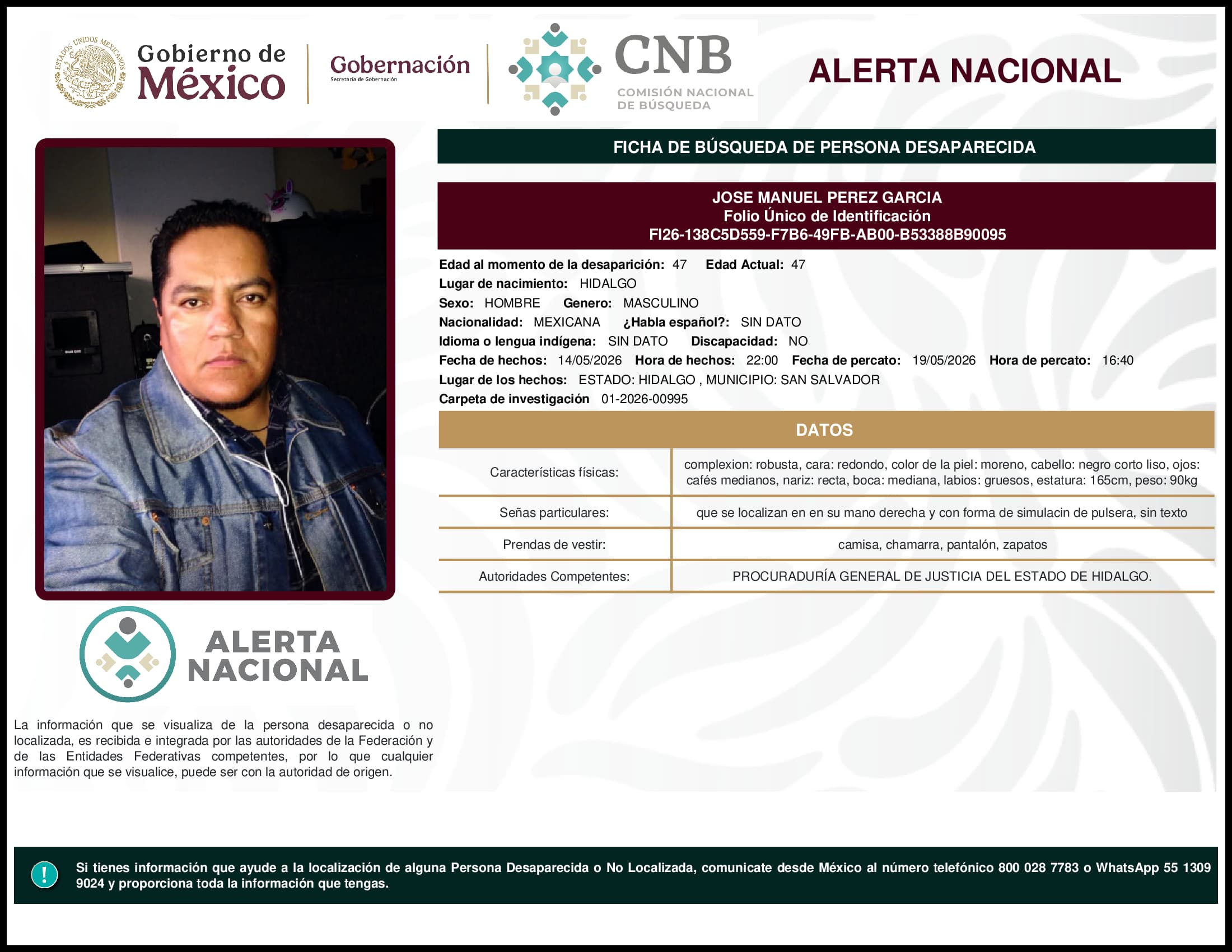 Persona desaparecida Jose Manuel Perez Garcia