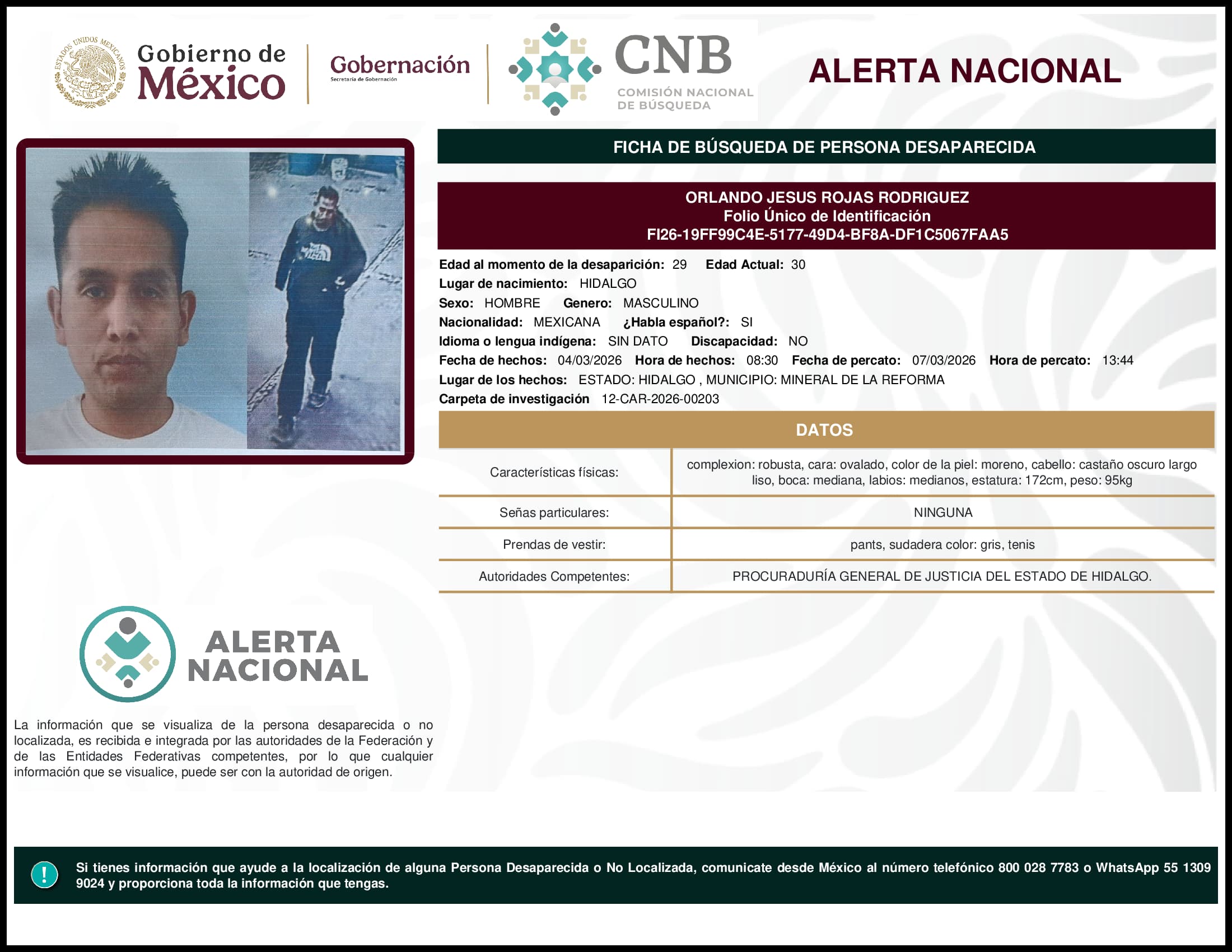 Persona desaparecida Orlando Jesus Rojas Rodriguez