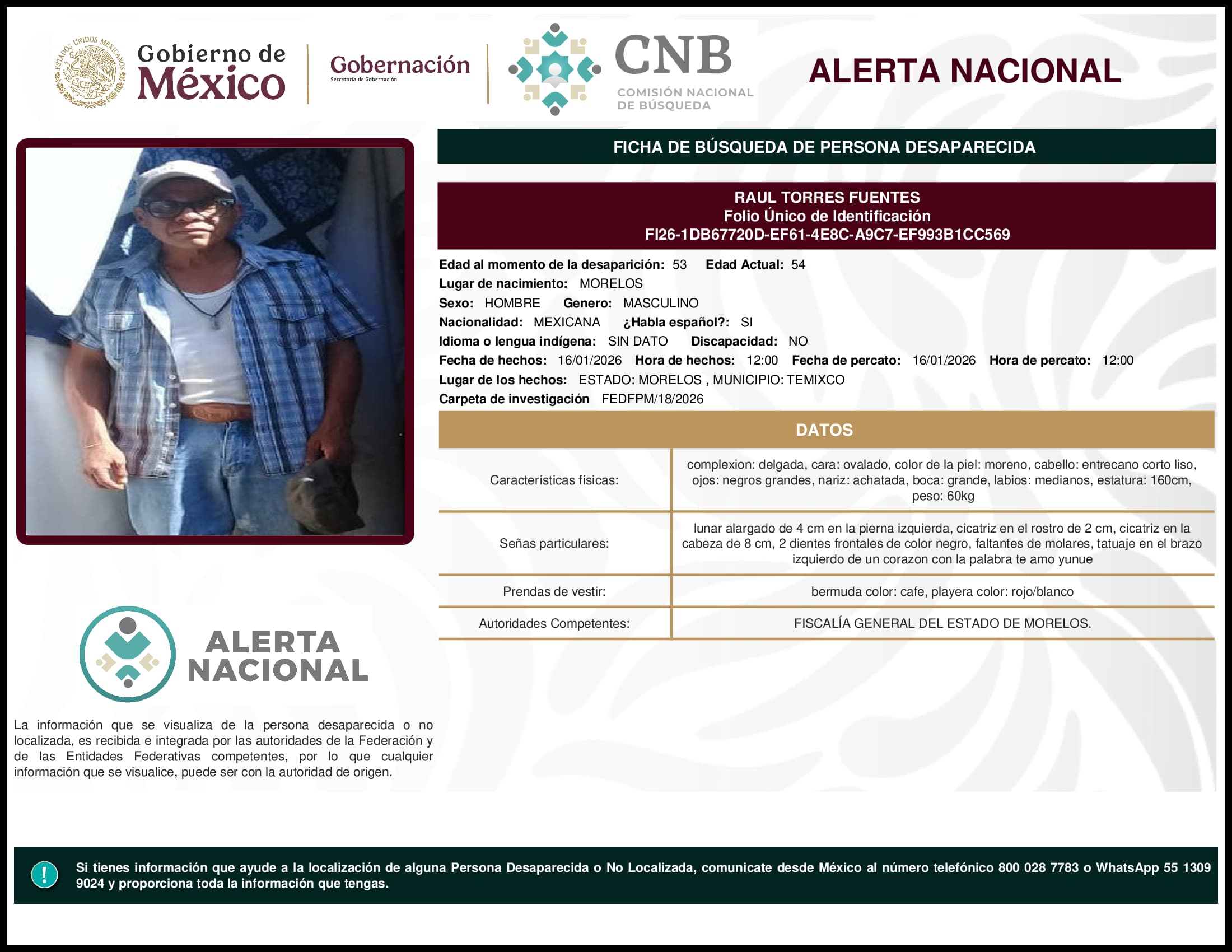 Persona desaparecida Raul Torres Fuentes