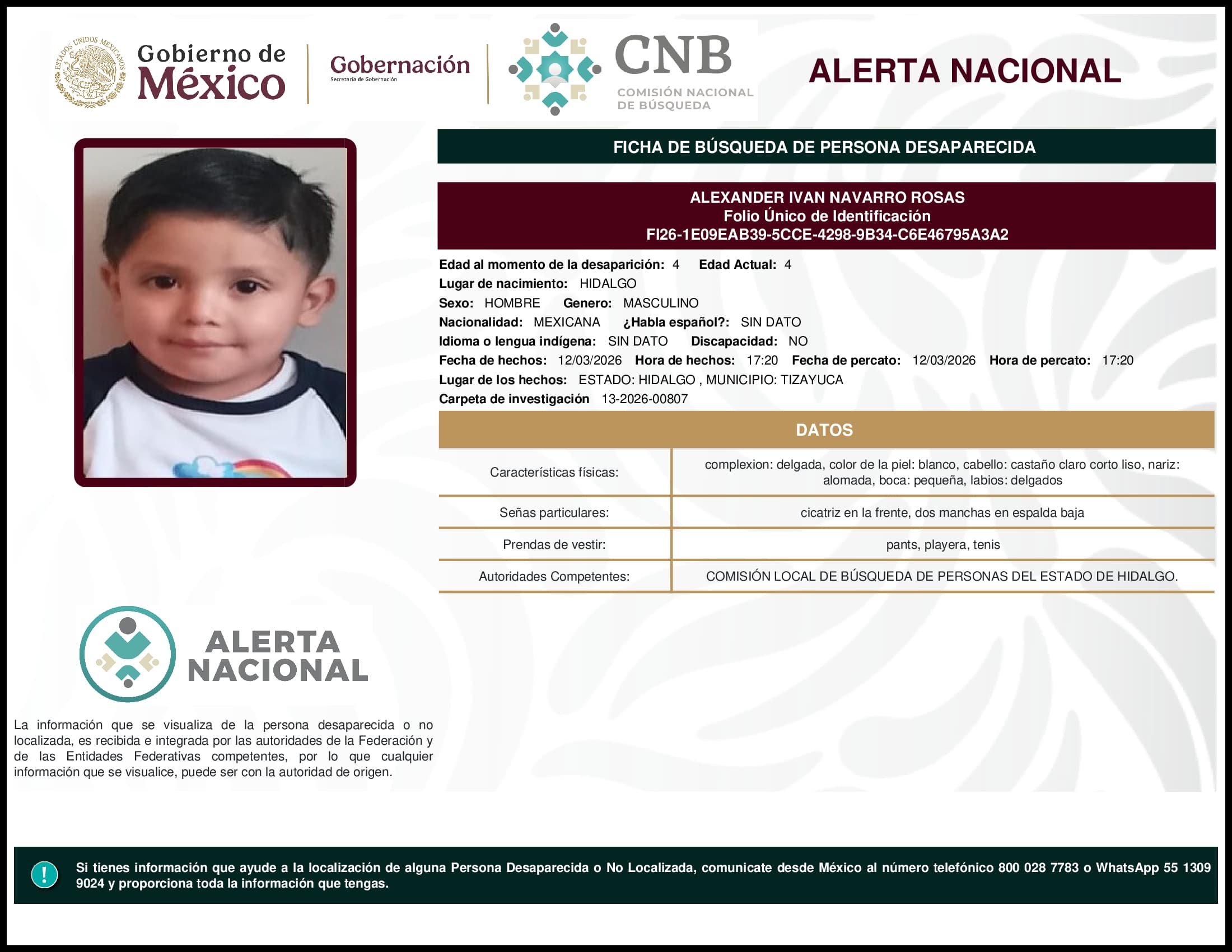 Persona desaparecida Alexander Ivan Navarro Rosas