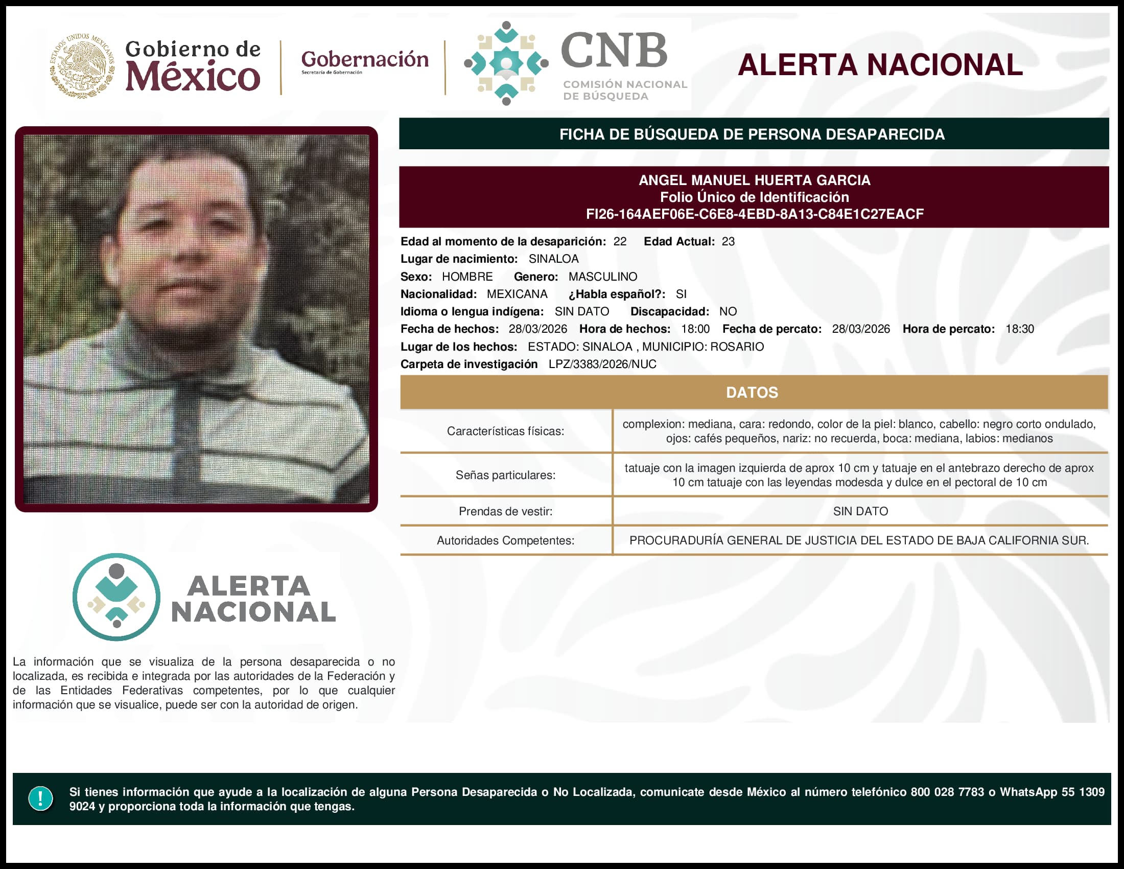 Persona desaparecida Angel Manuel Huerta Garcia
