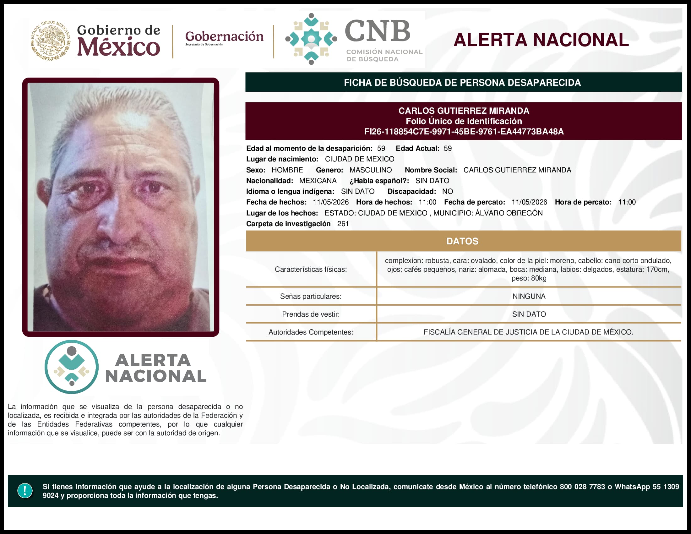 Persona desaparecida Carlos Gutierrez Miranda
