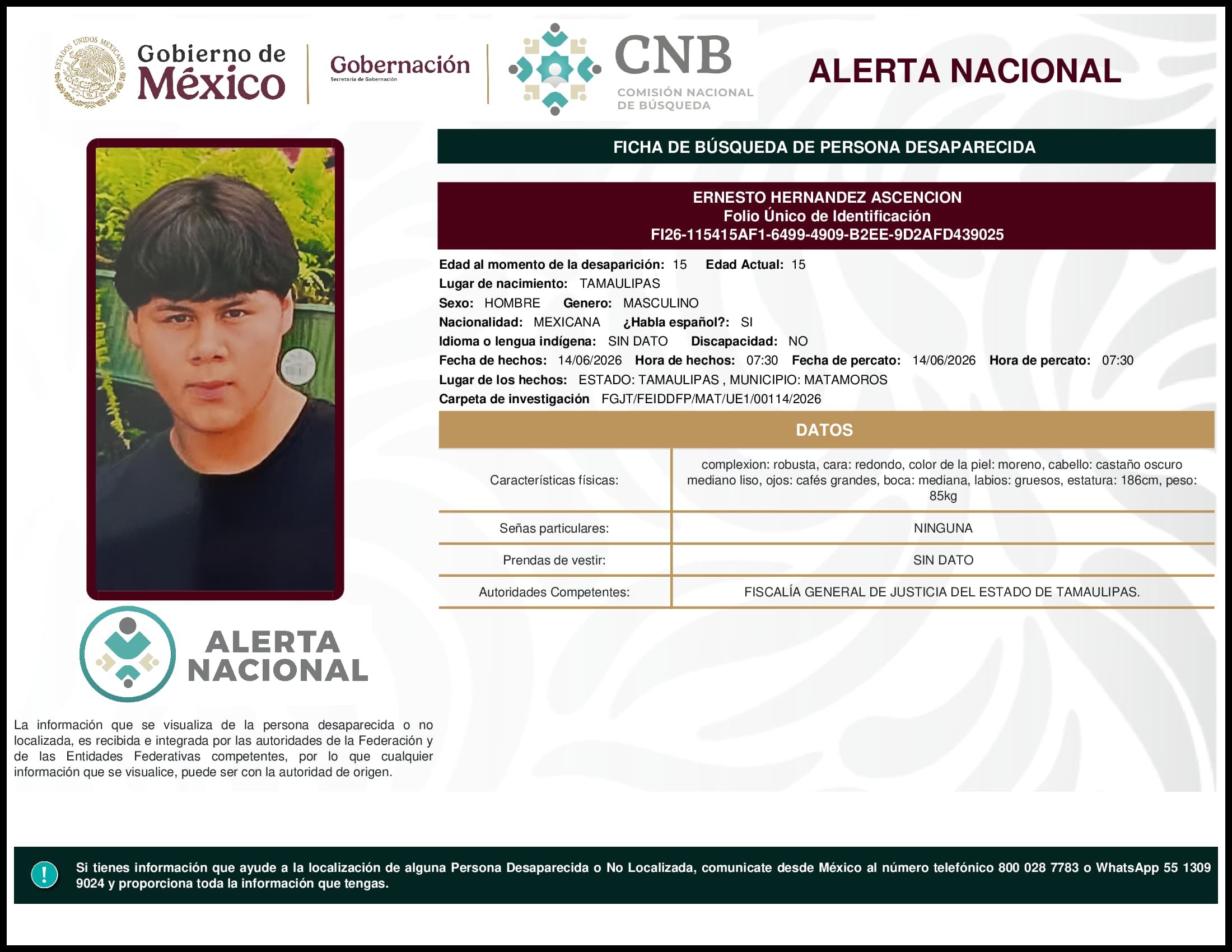 Persona desaparecida Ernesto Hernandez Ascencion