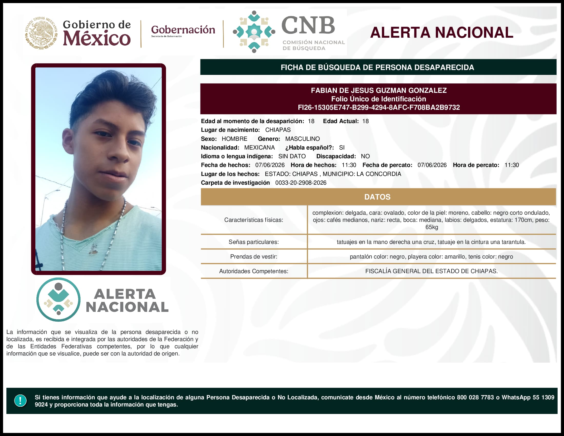 Persona desaparecida Fabian De Jesus Guzman Gonzalez