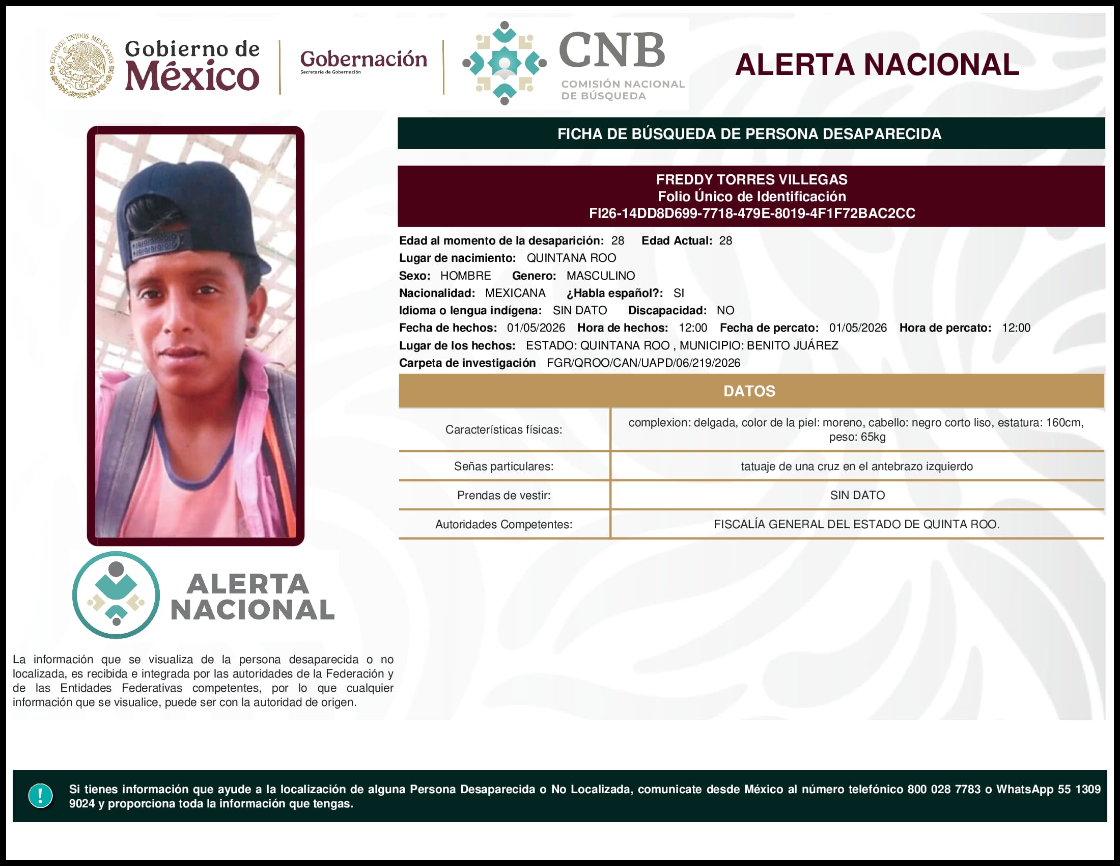Persona desaparecida Freddy Torres Villegas