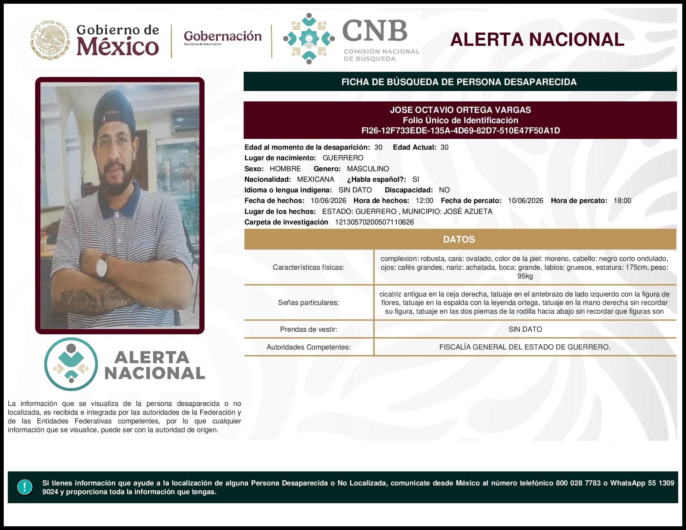 Persona desaparecida Jose Octavio Ortega Vargas
