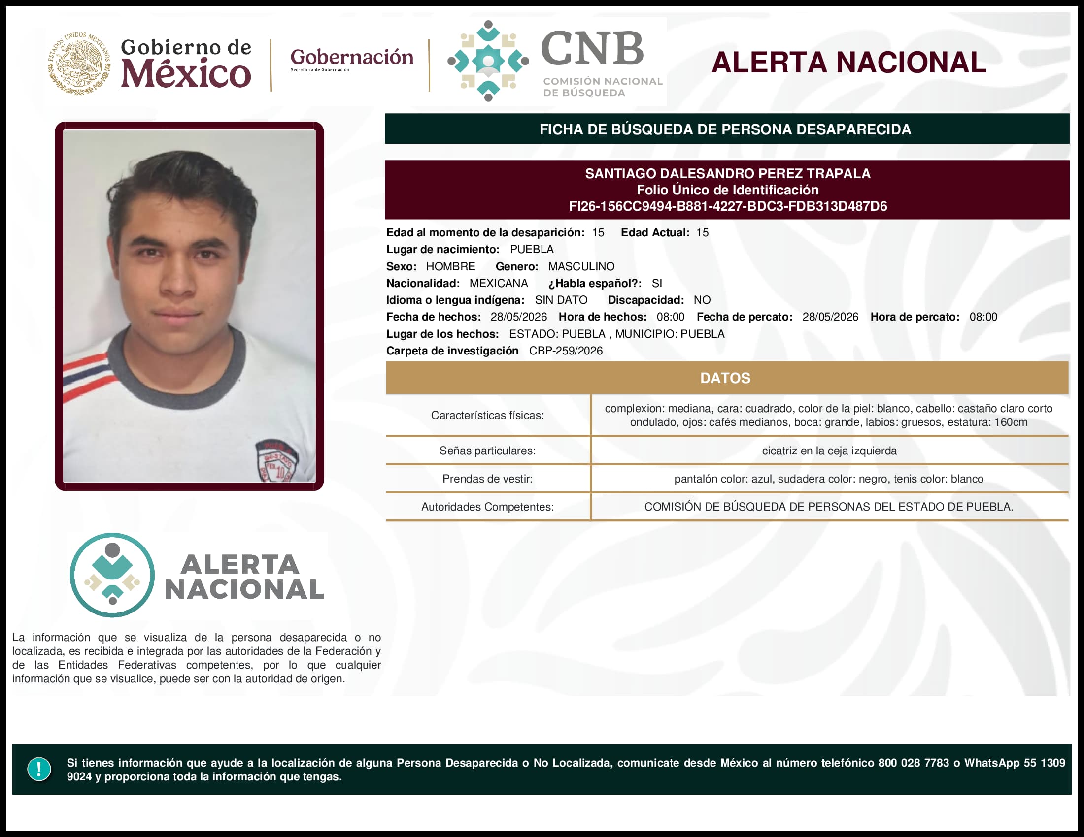 Persona desaparecida Santiago Dalesandro Perez Trapala