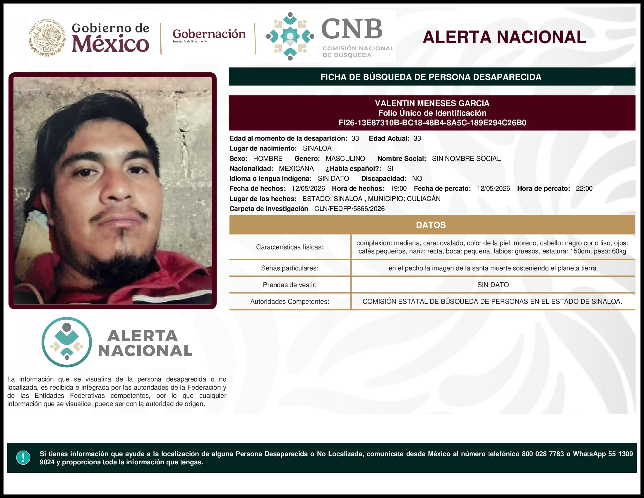 Persona desaparecida Valentin Meneses Garcia