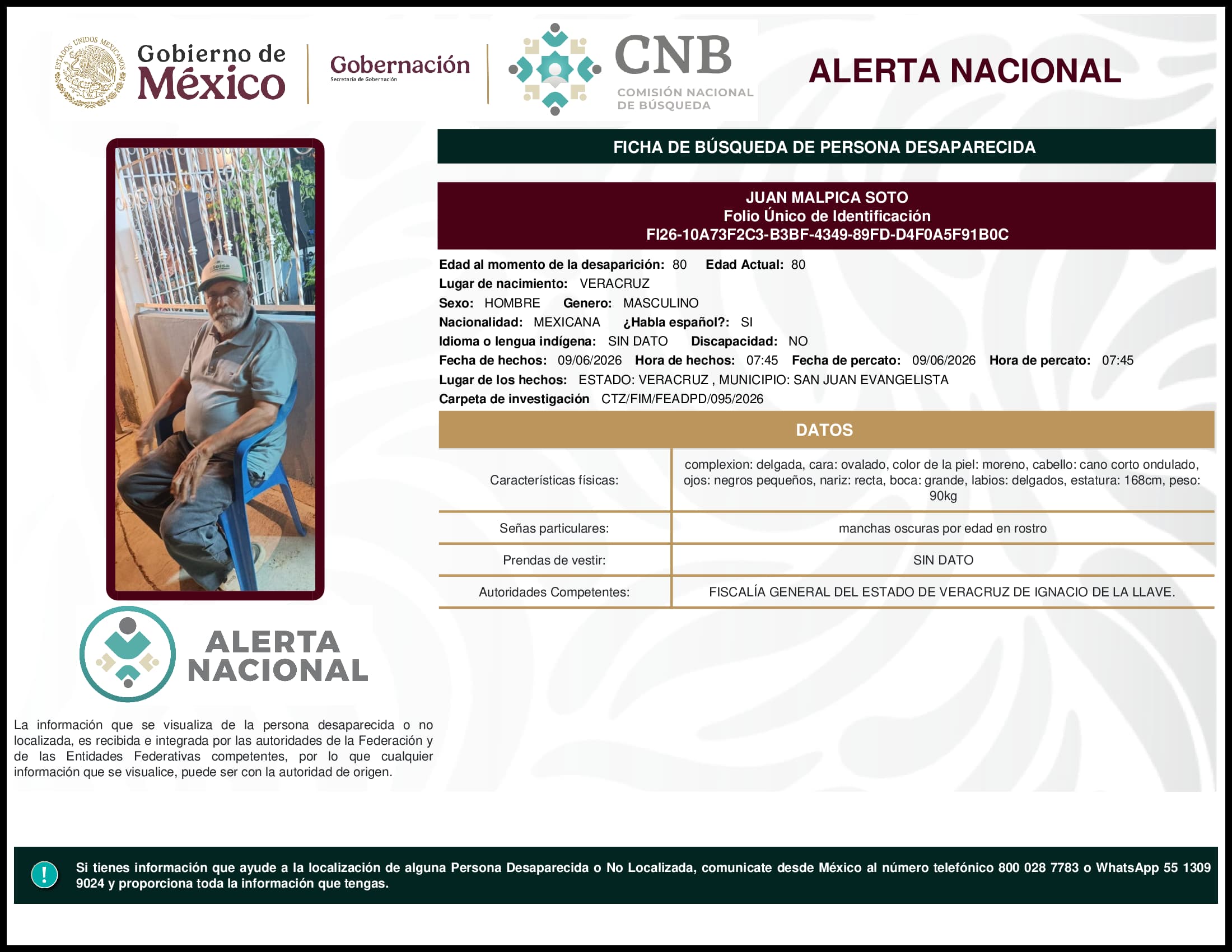 Persona desaparecida Juan Malpica Soto