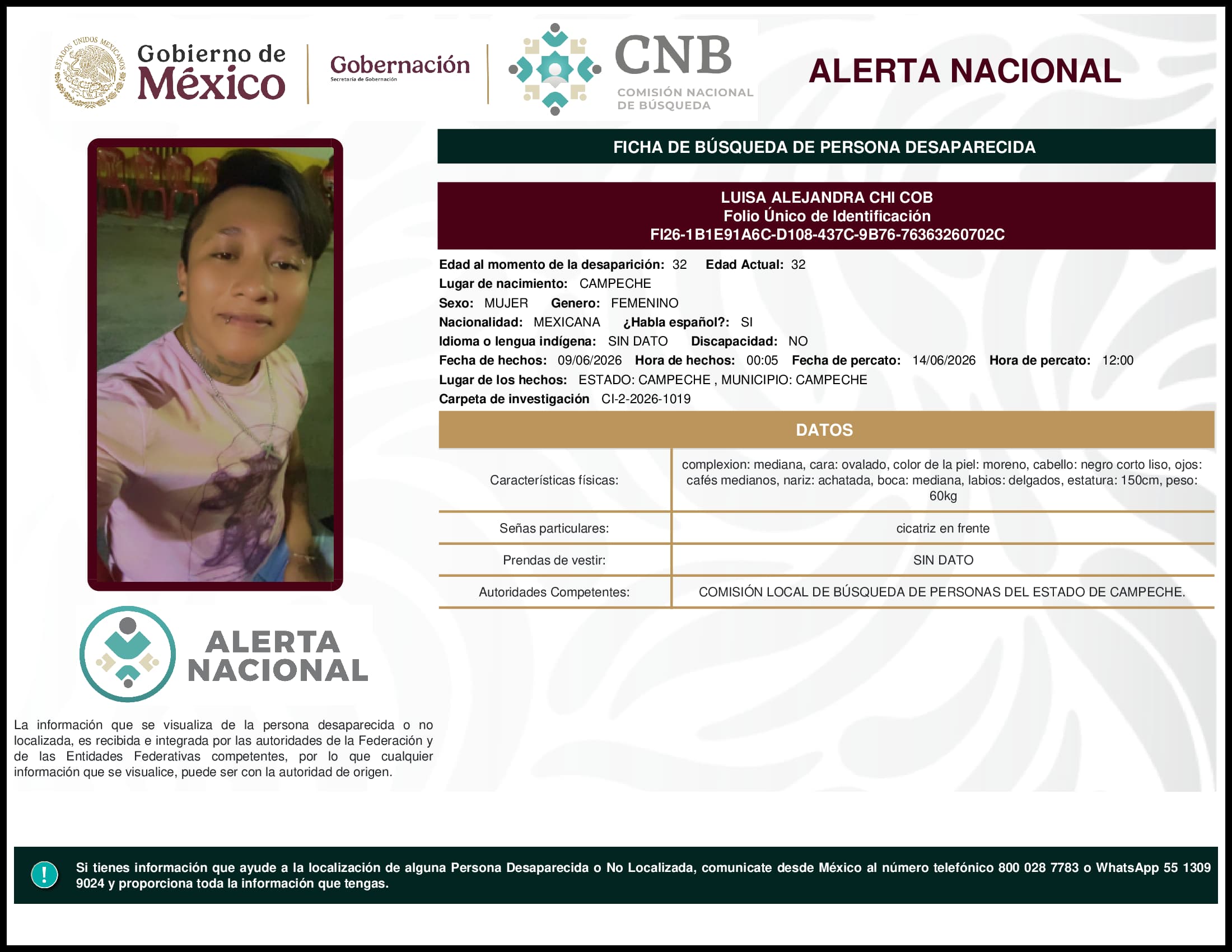 Persona desaparecida Luisa Alejandra Chi Cob