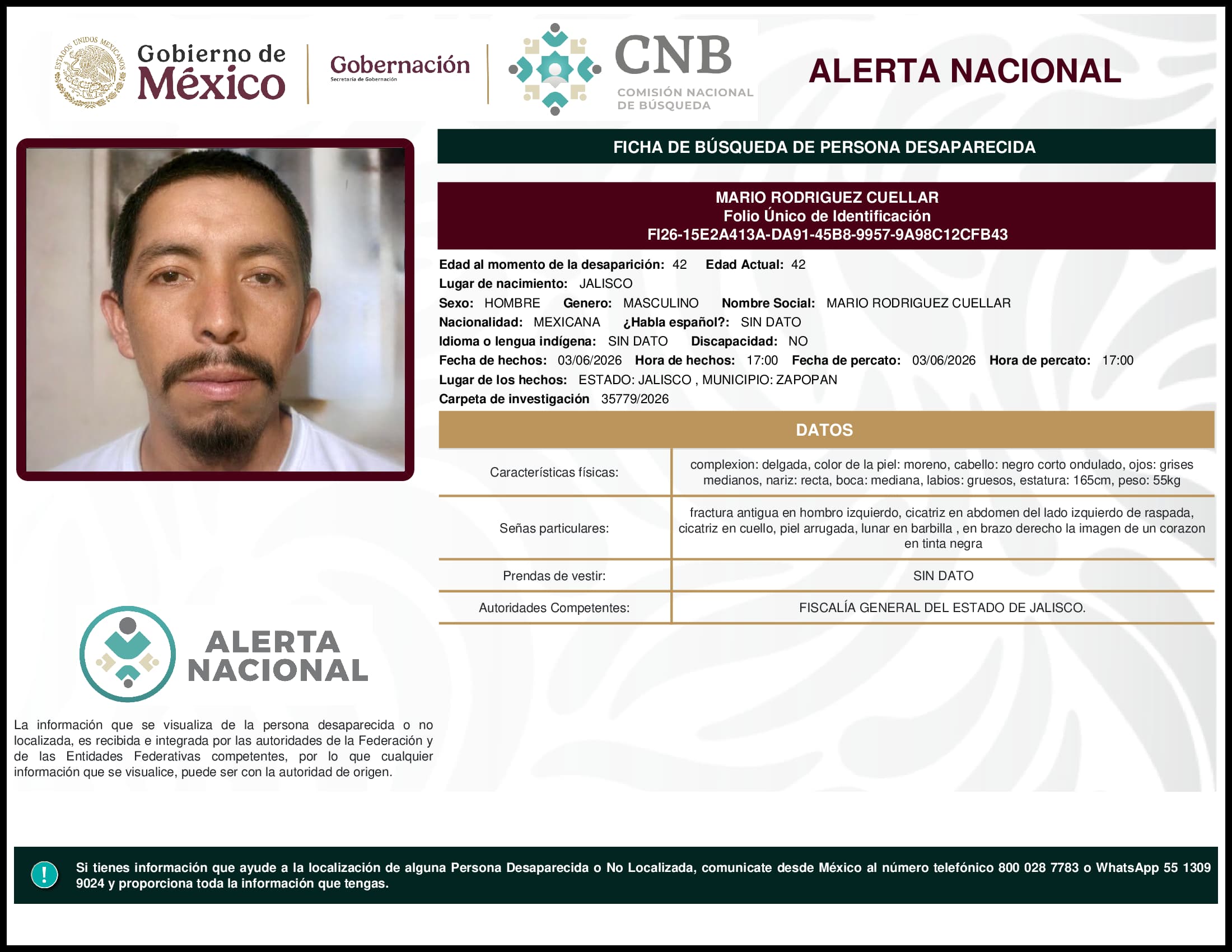 Persona desaparecida Mario Rodriguez Cuellar