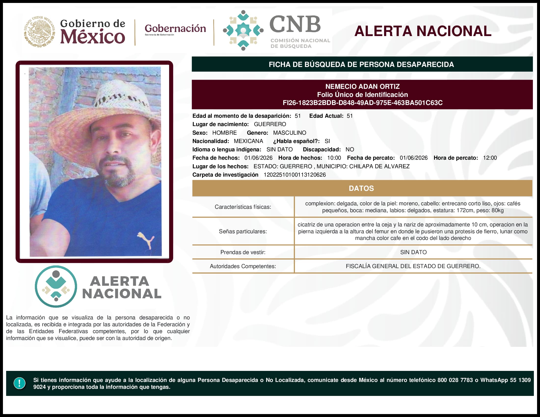 Persona desaparecida Nemecio Adan Ortiz
