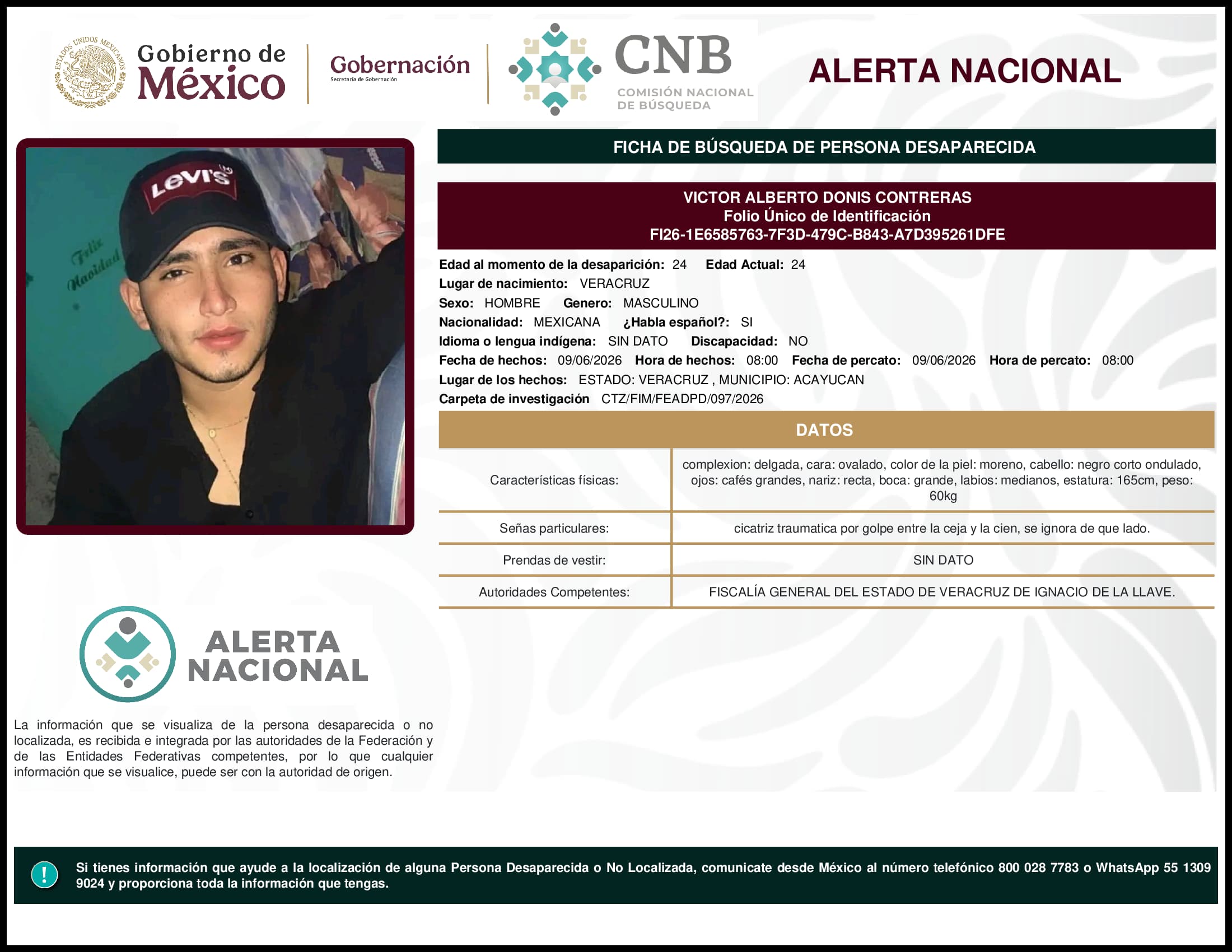 Persona desaparecida Victor Alberto Donis Contreras