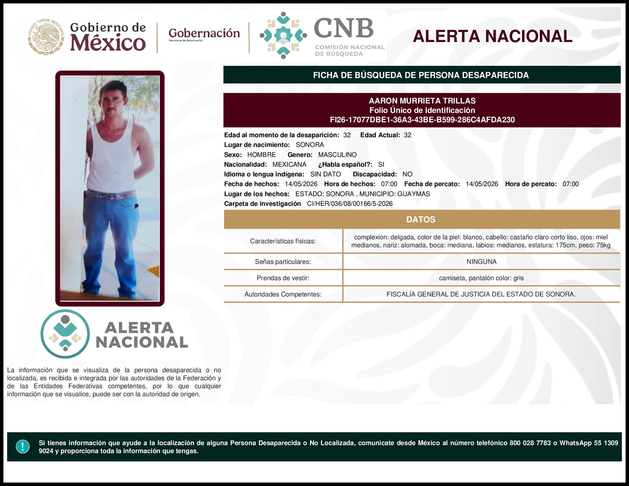Persona desaparecida Aaron Murrieta Trillas