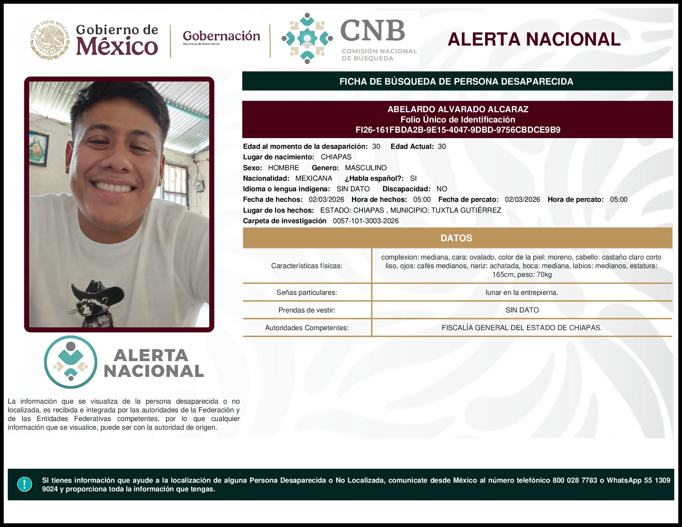 Persona desaparecida Abelardo Alvarado Alcaraz