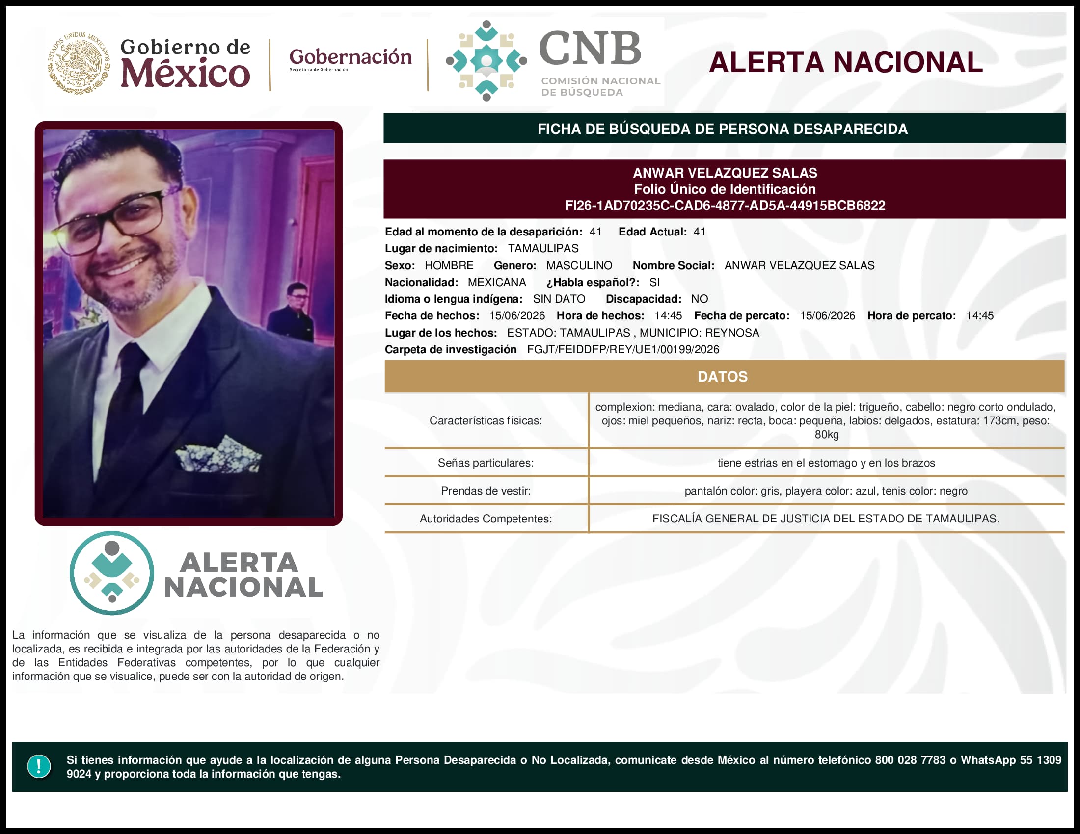 Persona desaparecida Anwar Velazquez Salas