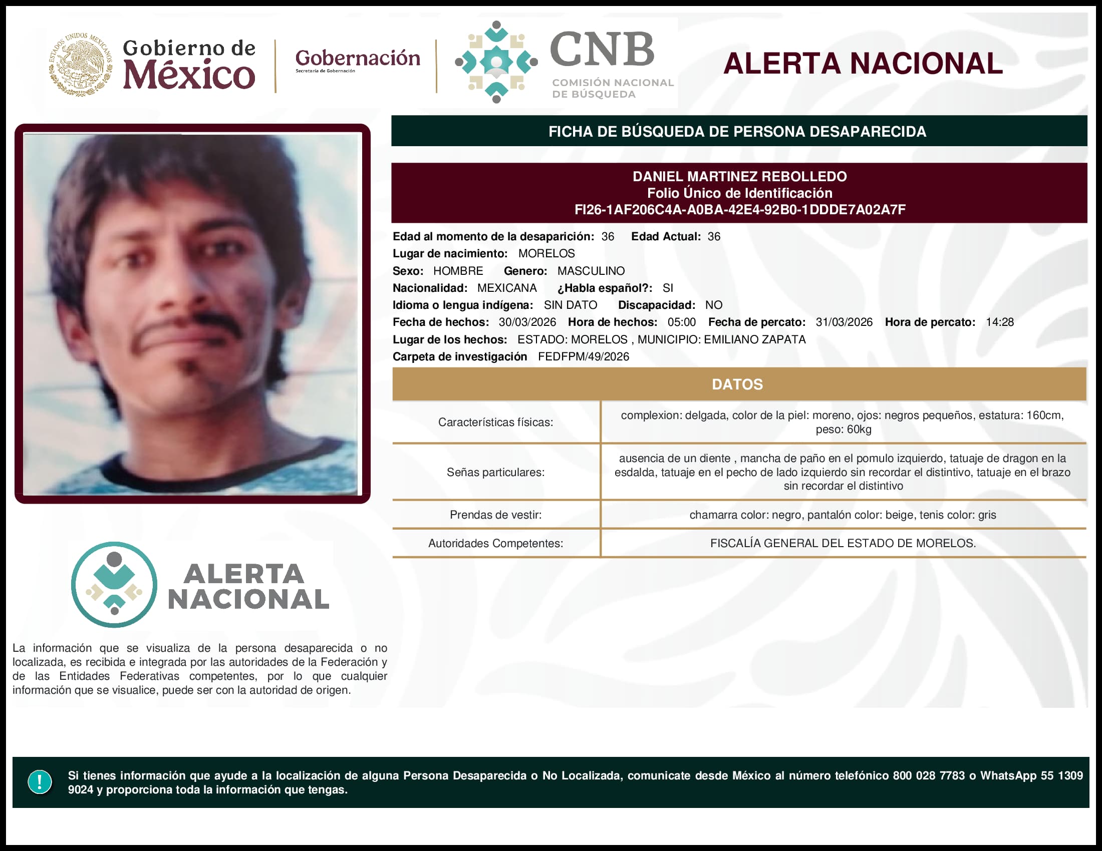 Persona desaparecida Daniel Martinez Rebolledo