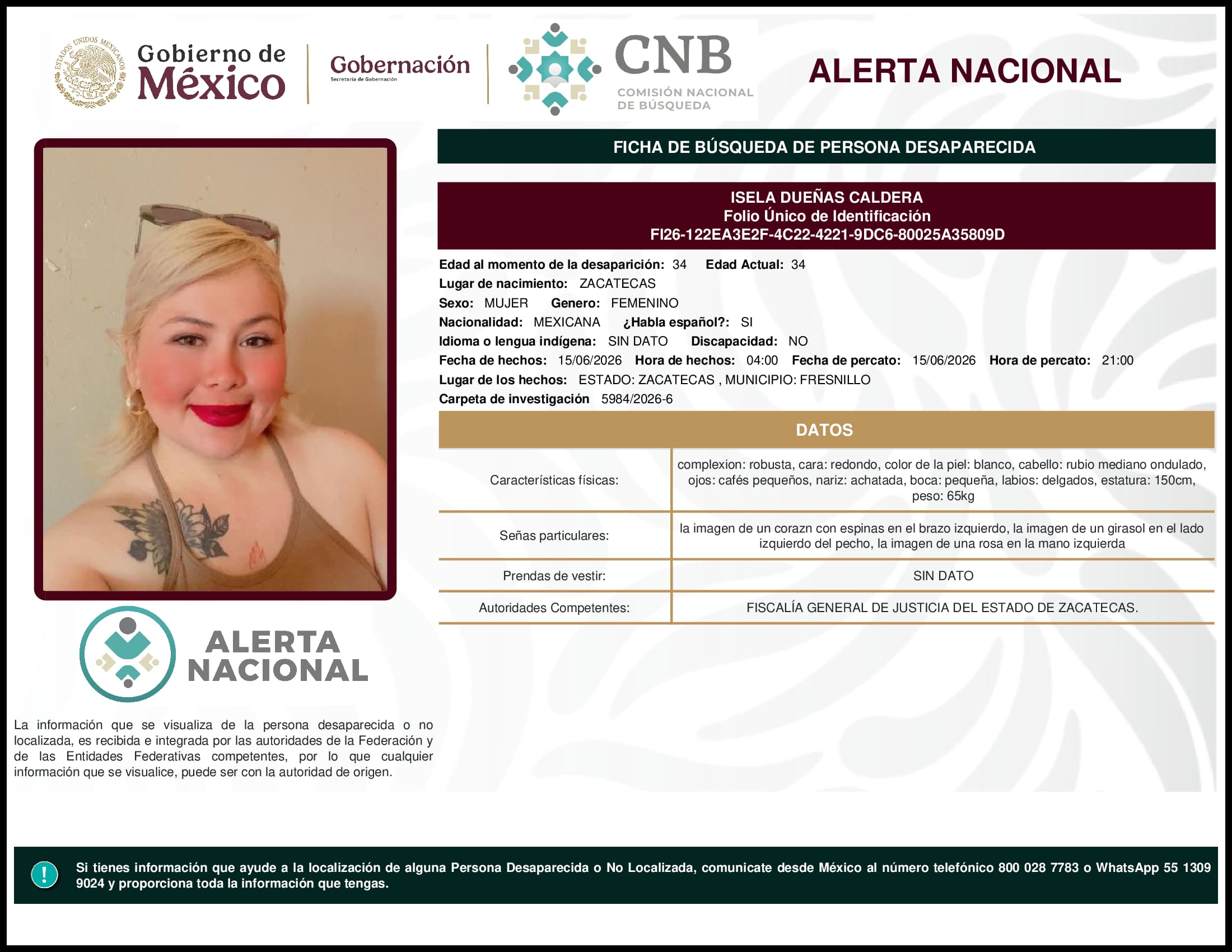 Persona desaparecida Isela Duenas Caldera