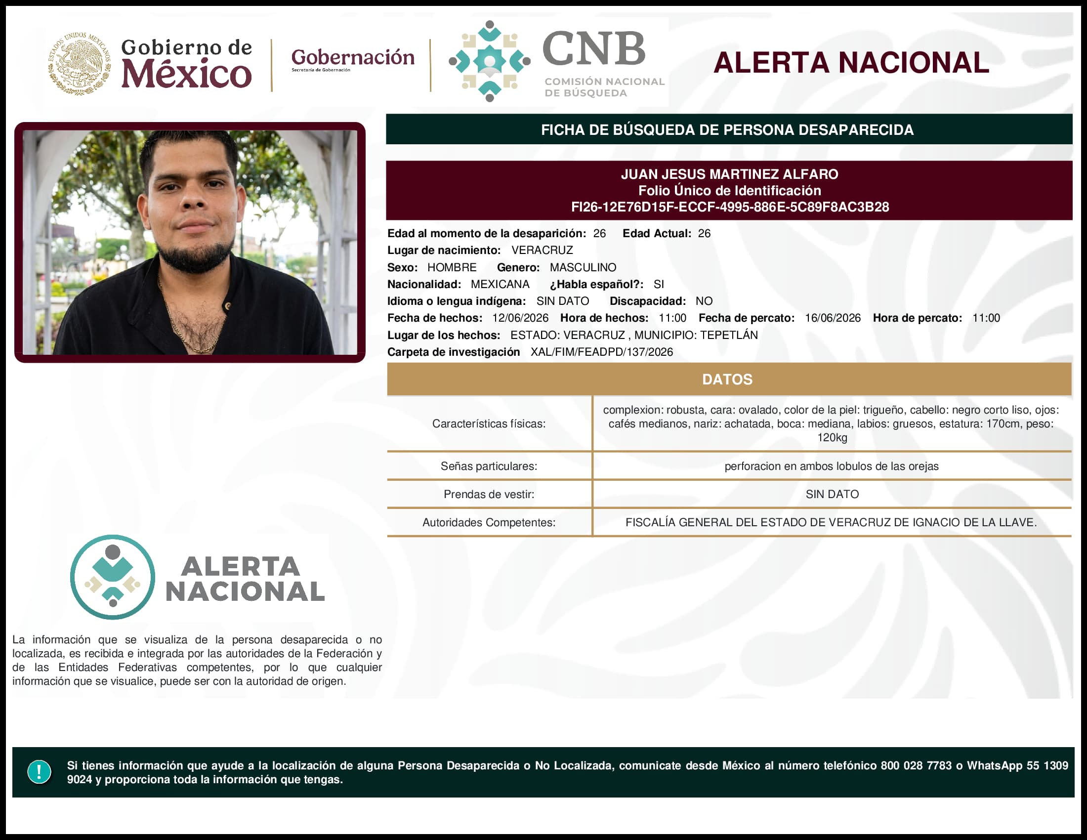 Persona desaparecida Juan Jesus Martinez Alfaro