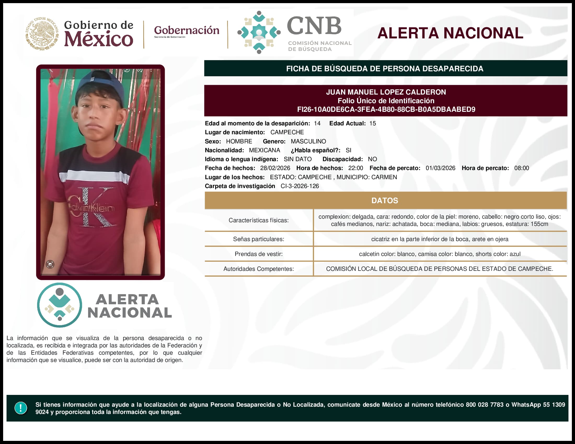 Persona desaparecida Juan Manuel Lopez Calderon