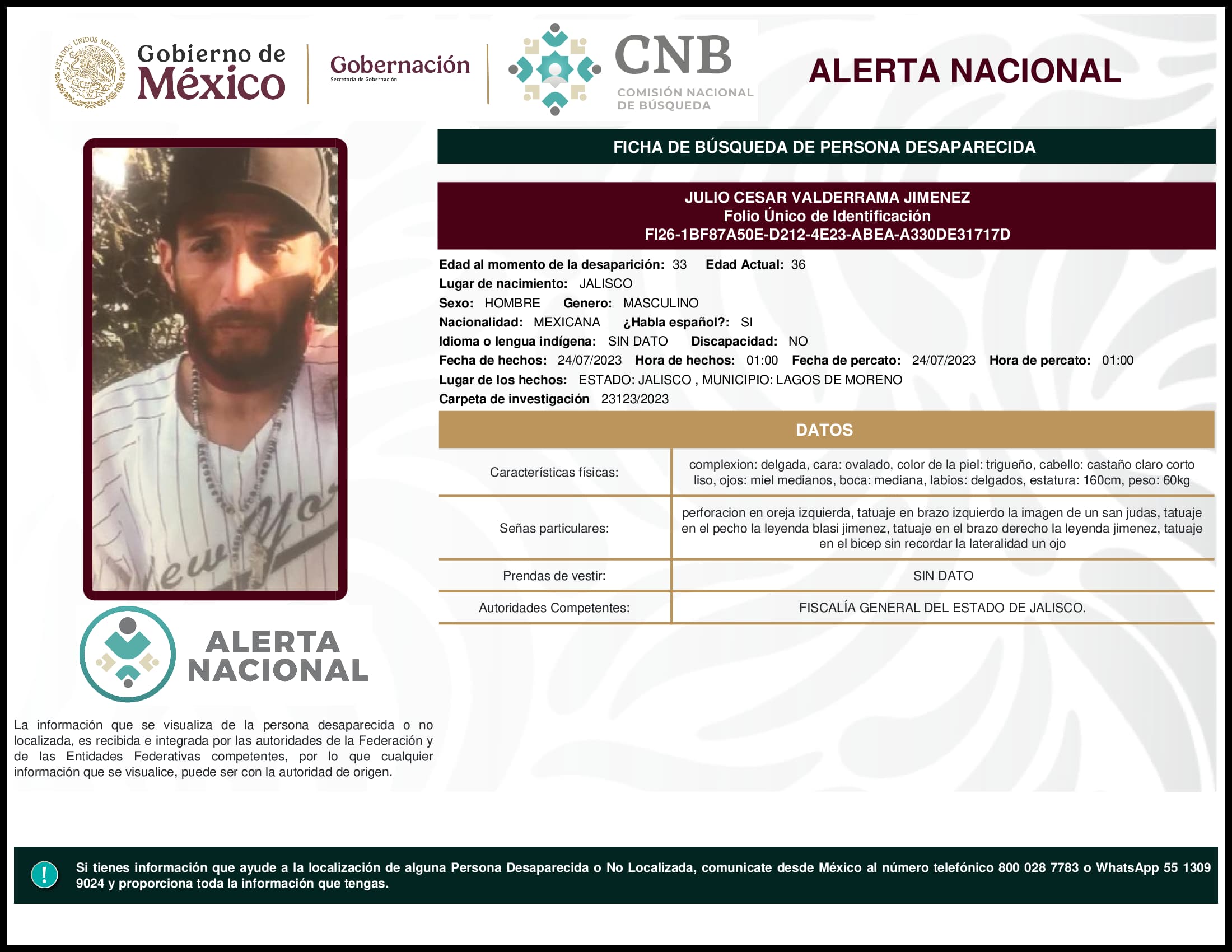 Persona desaparecida Julio Cesar Valderrama Jimenez