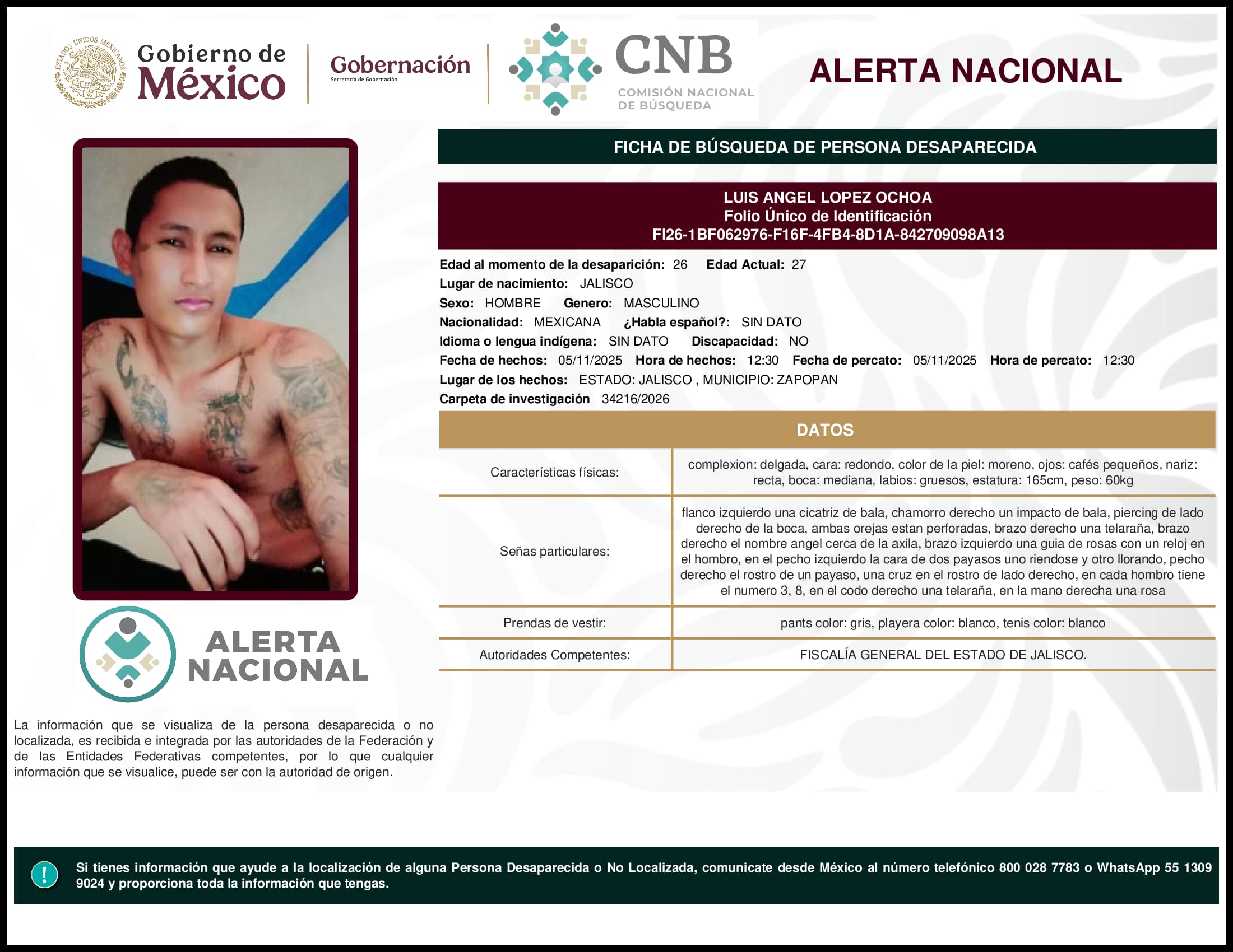 Persona desaparecida Luis Angel Lopez Ochoa