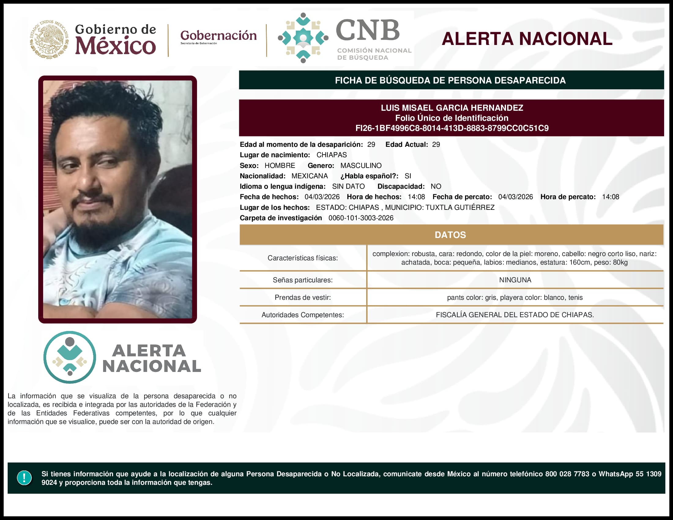 Persona desaparecida Luis Misael Garcia Hernandez