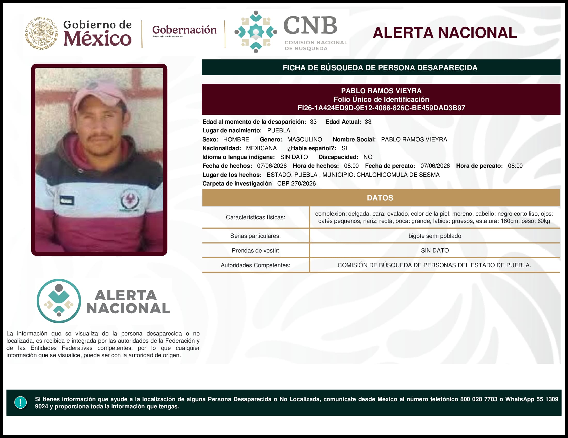 Persona desaparecida Pablo Ramos Vieyra