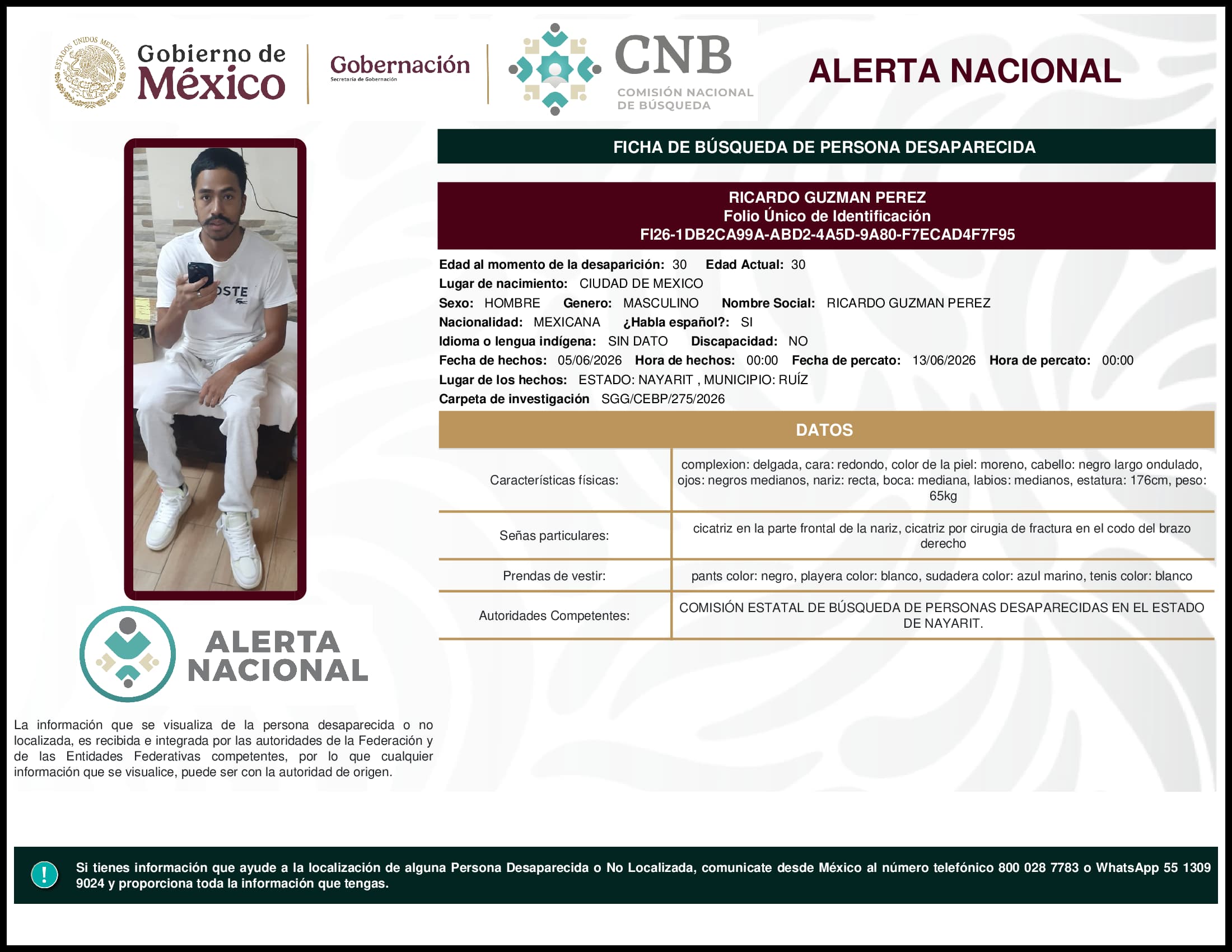 Persona desaparecida Ricardo Guzman Perez