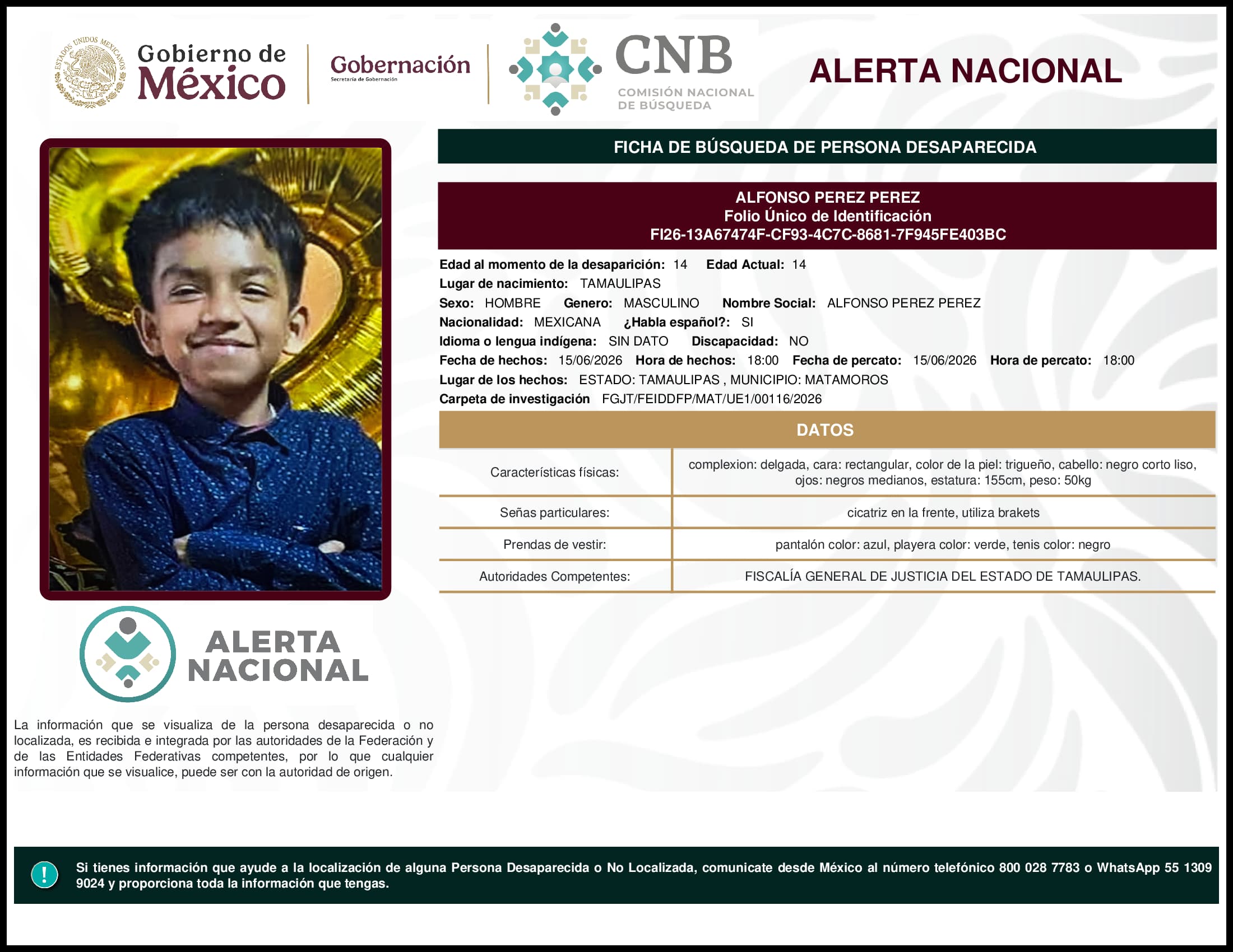 Persona desaparecida Alfonso Perez Perez