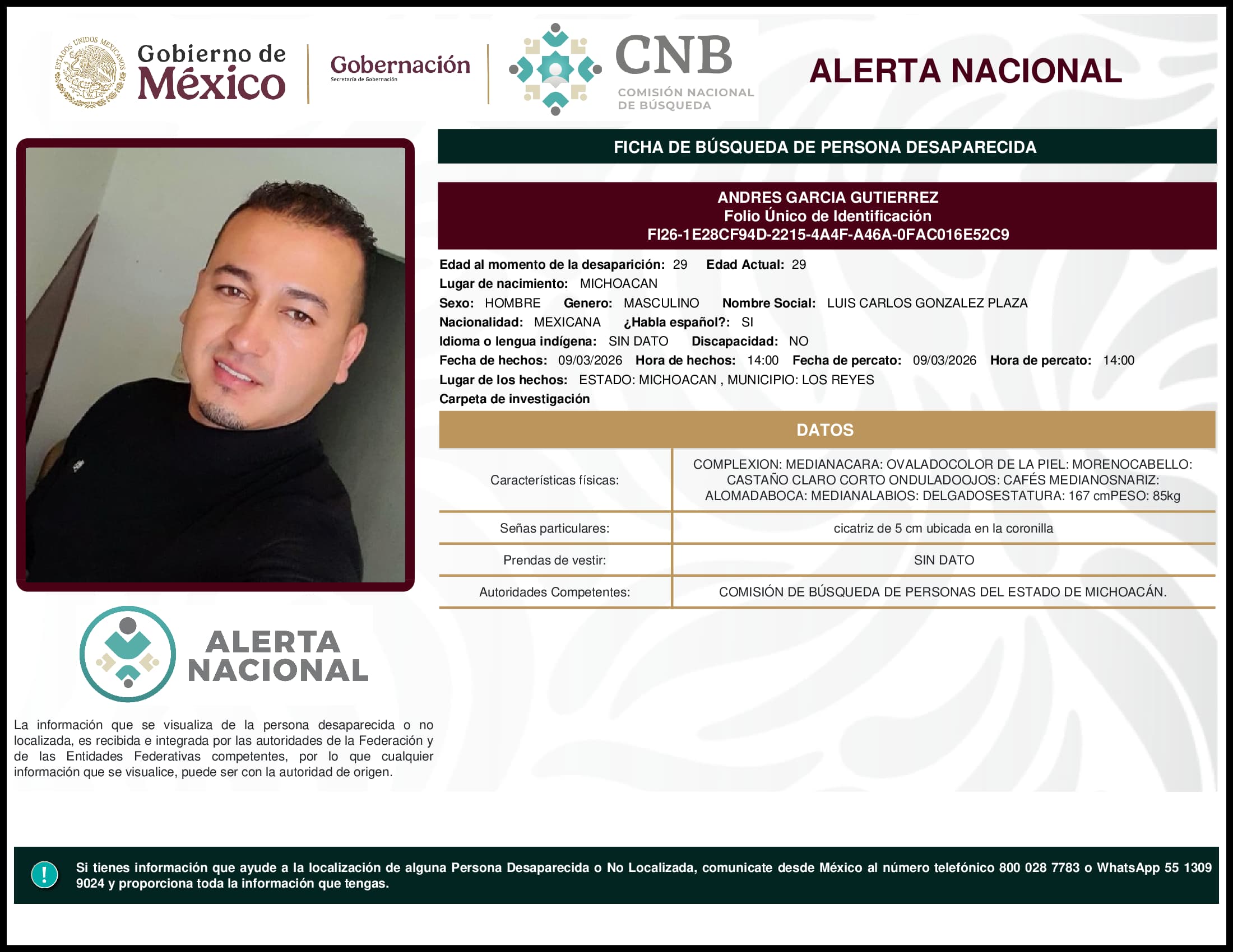 Persona desaparecida Andres Garcia Gutierrez